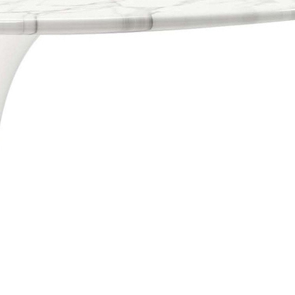 32" White Rounded Marble And Metal Pedestal Base Dining Table