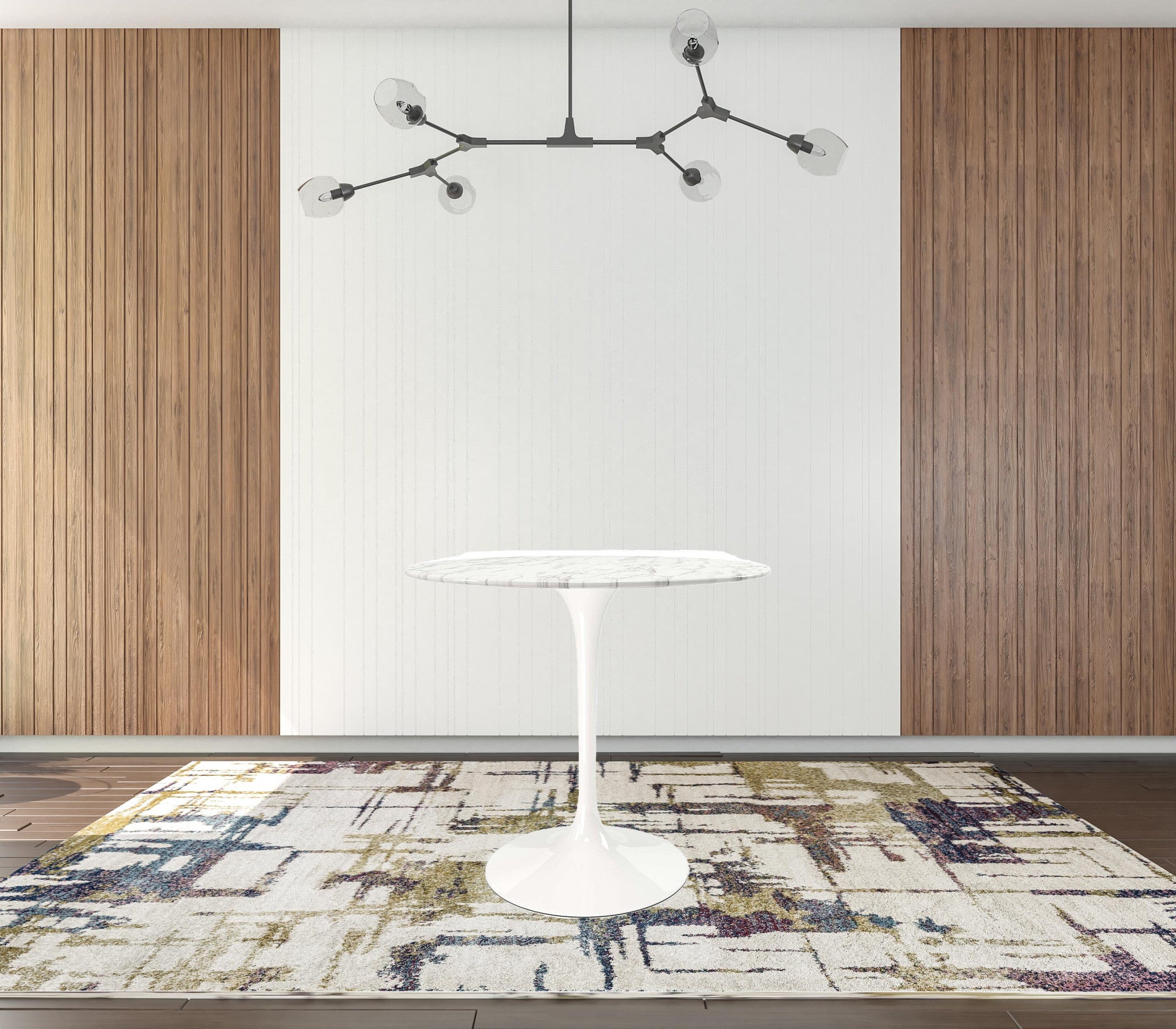 32" White Marble And Metal Dining Table