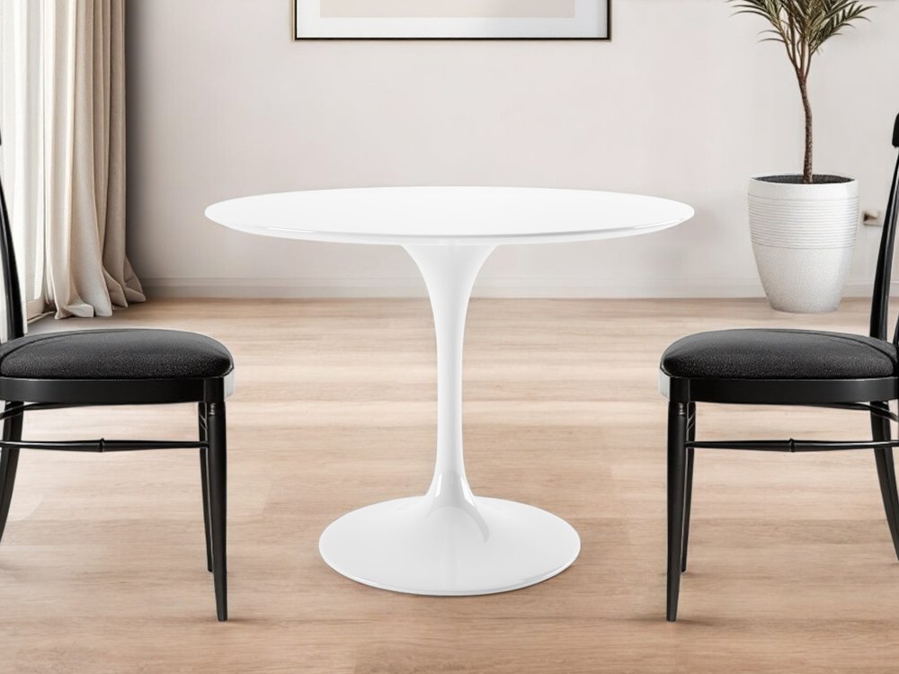 42" White Fiberglass And Metal Dining Table
