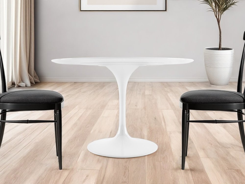 48" White Fiberglass And Metal Dining Table