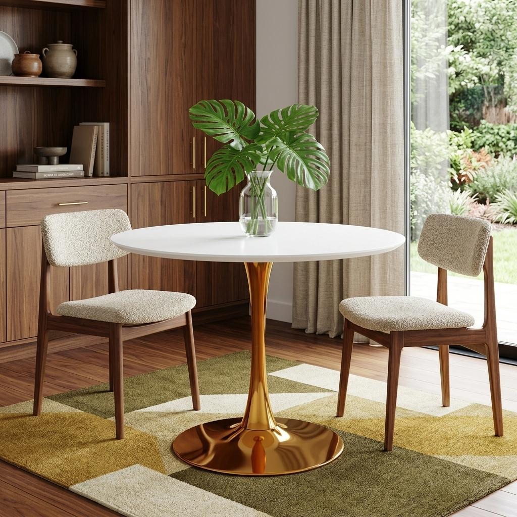 36" White And Gold Metal Dining Table