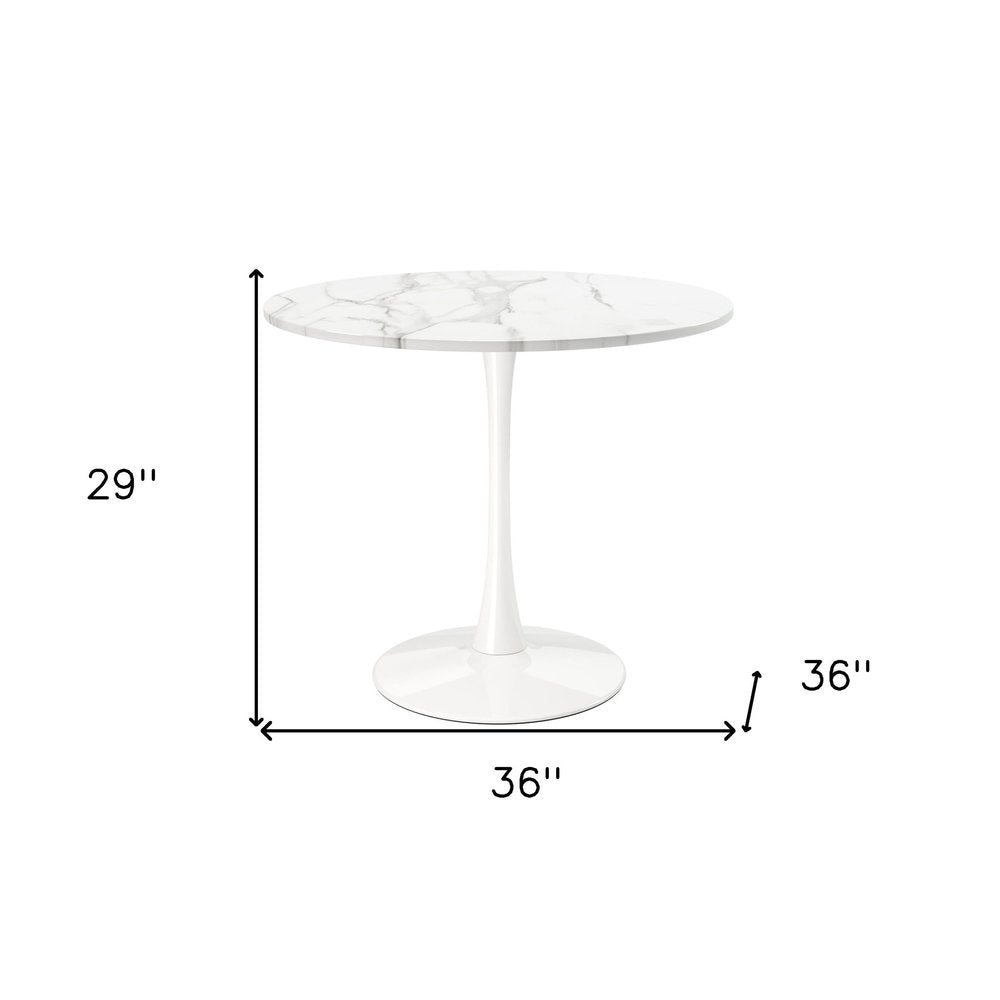 36" White Rounded Metal Pedestal Base Dining Table