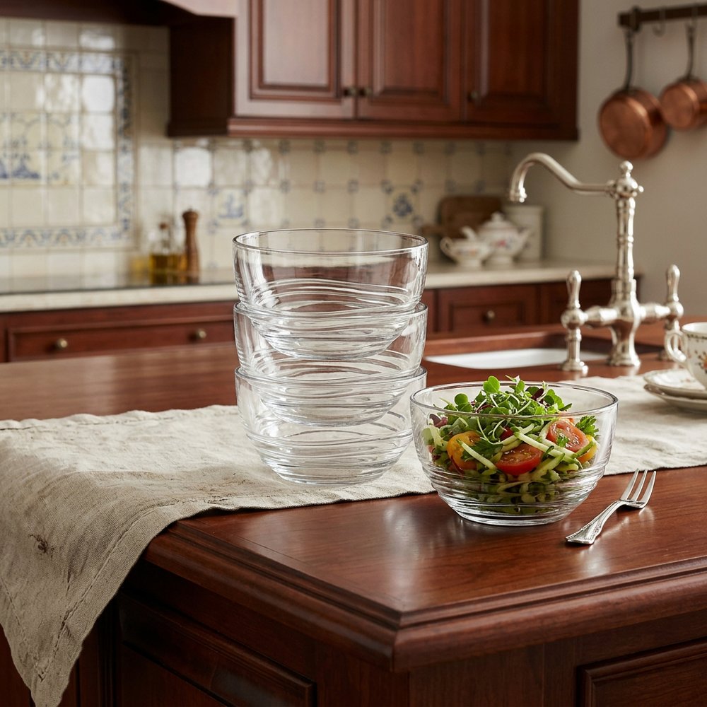 Clear Four Piece Round Swirl Acrylic Service For Four Bowl Set