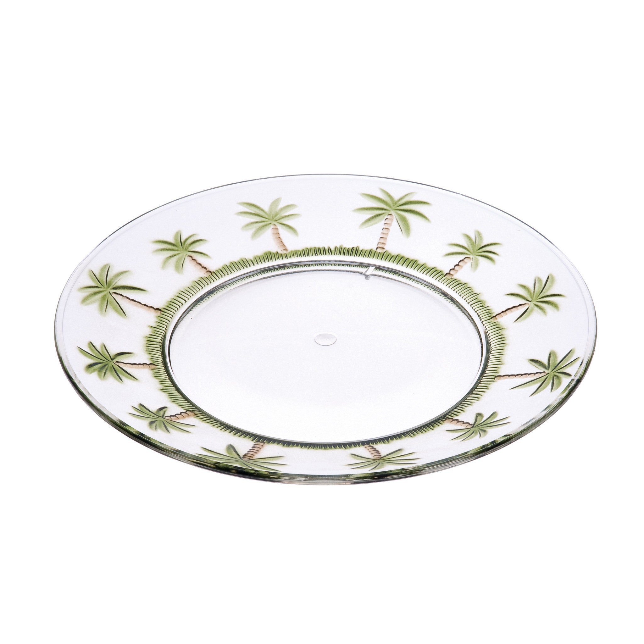 Clear and Green Four Piece Palm Tree Acrylic Service For Four Dinner Plate Set