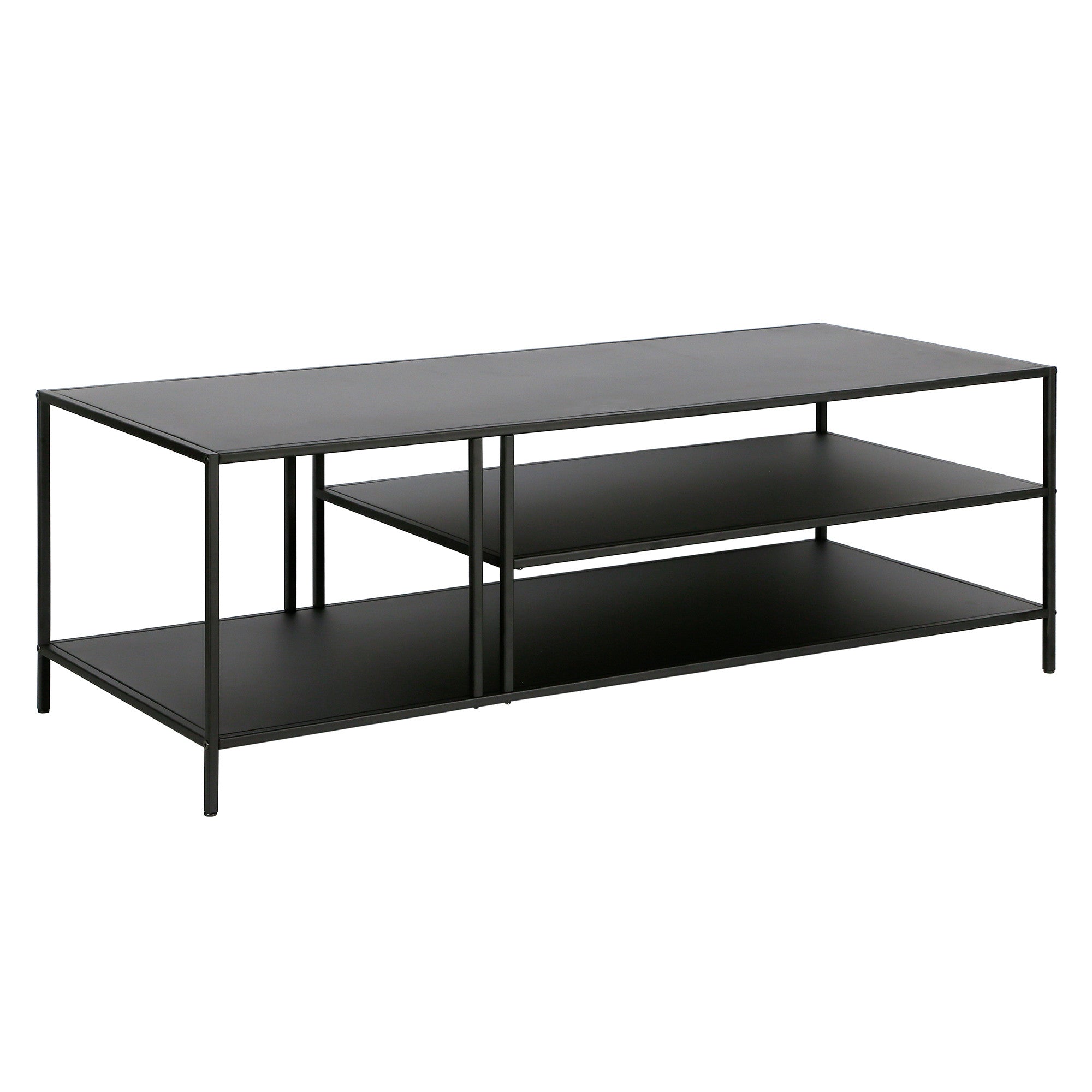 48" Black Steel Coffee Table With Two Shelves