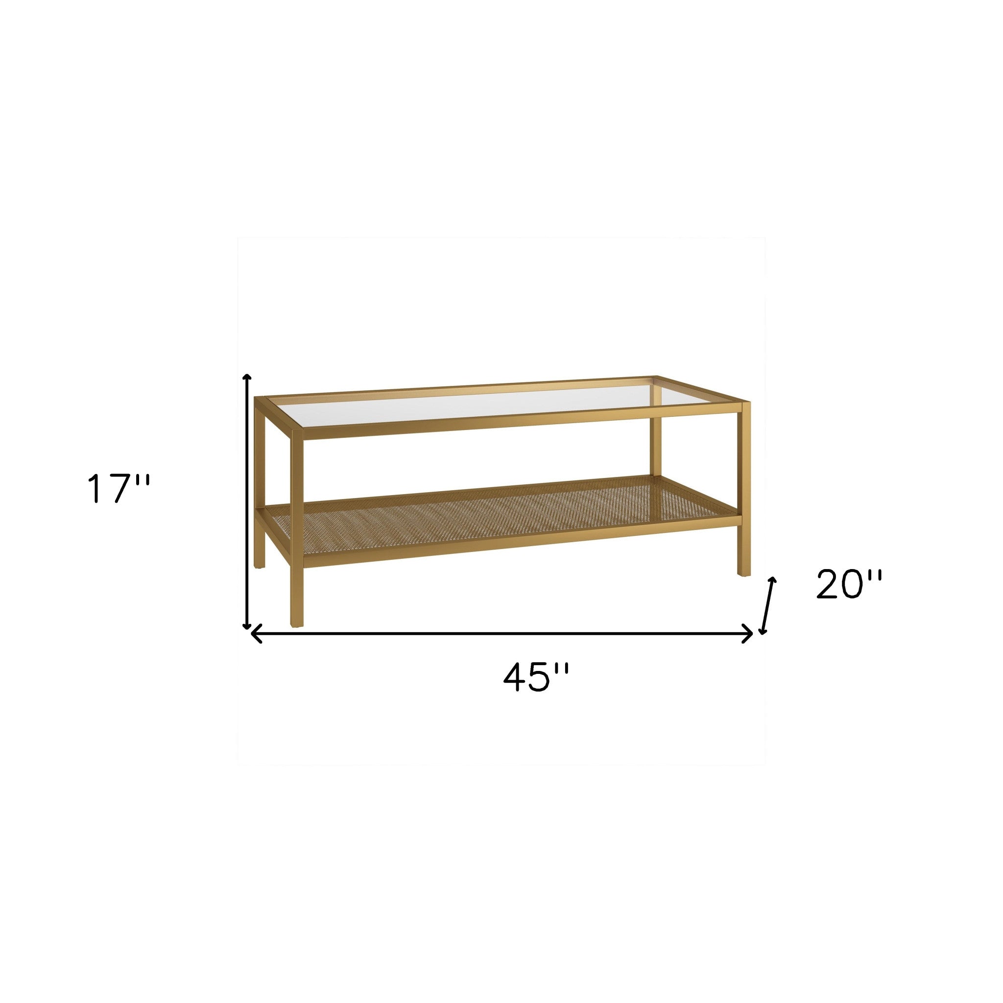 45" Clear And Gold Glass And Steel Coffee Table With Shelf