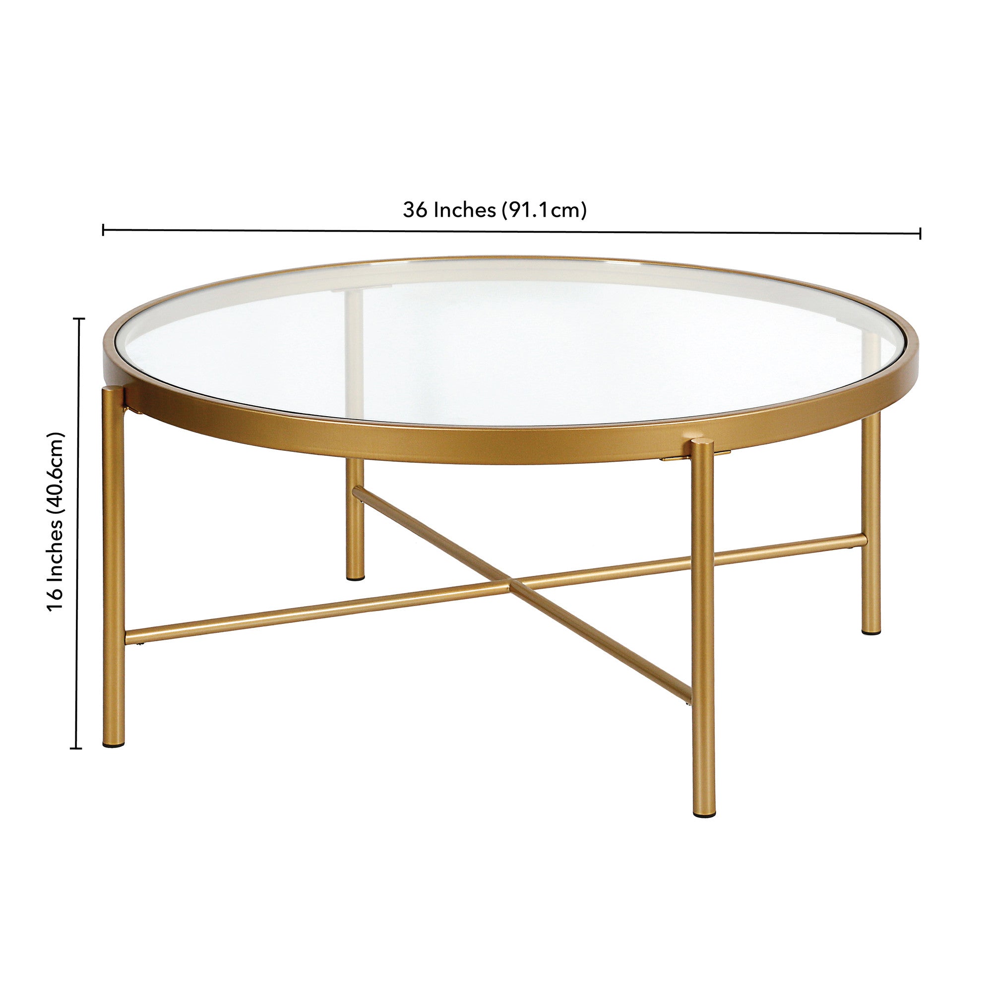 36" Gold Glass And Steel Round Coffee Table