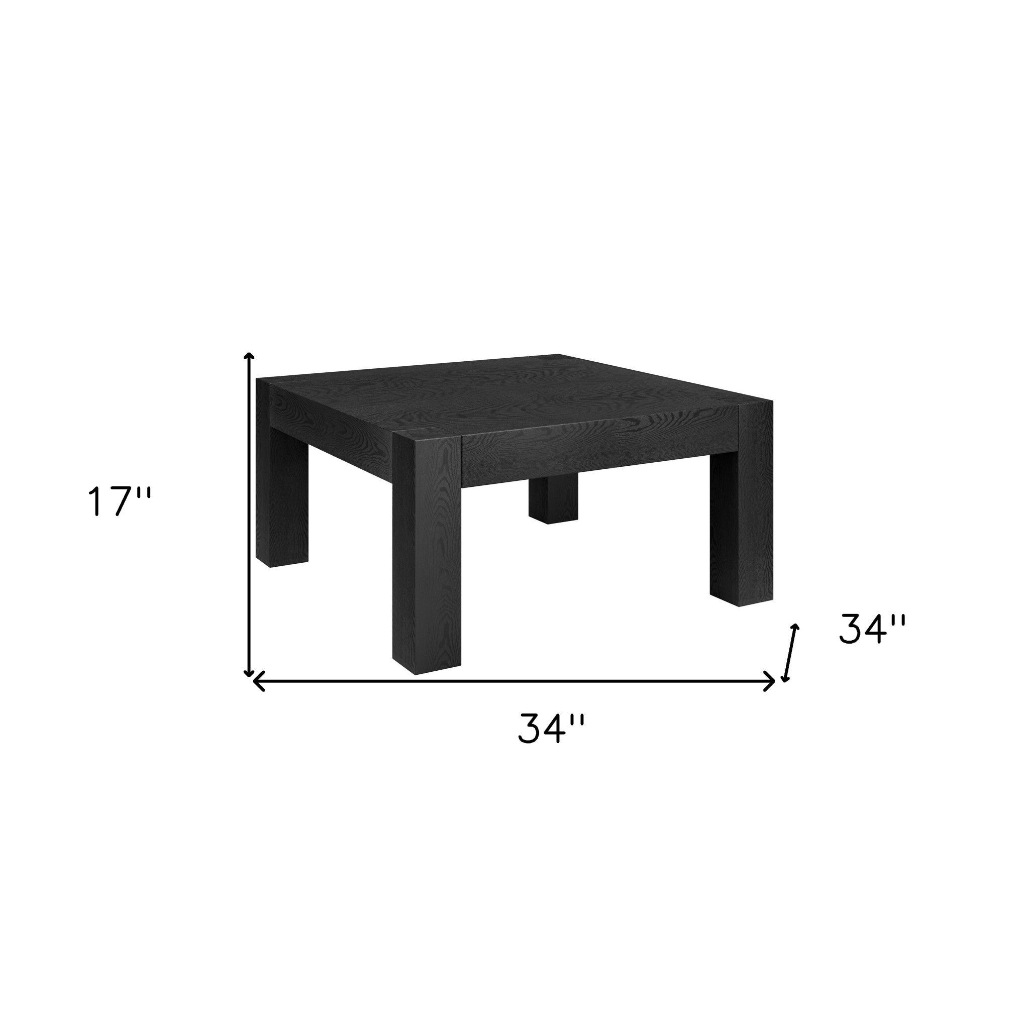 34" Black Wood Square Coffee Table