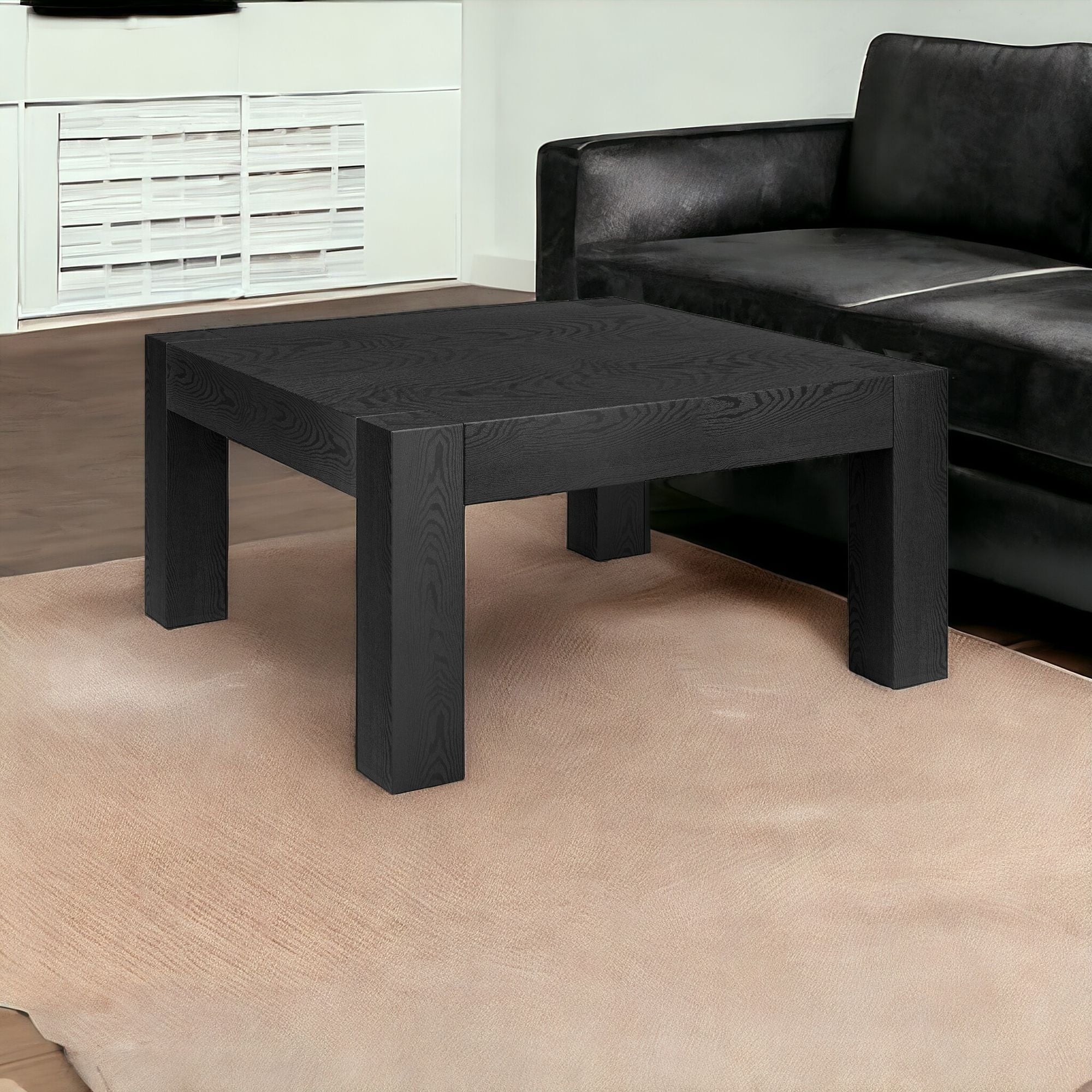 34" Black Wood Square Coffee Table