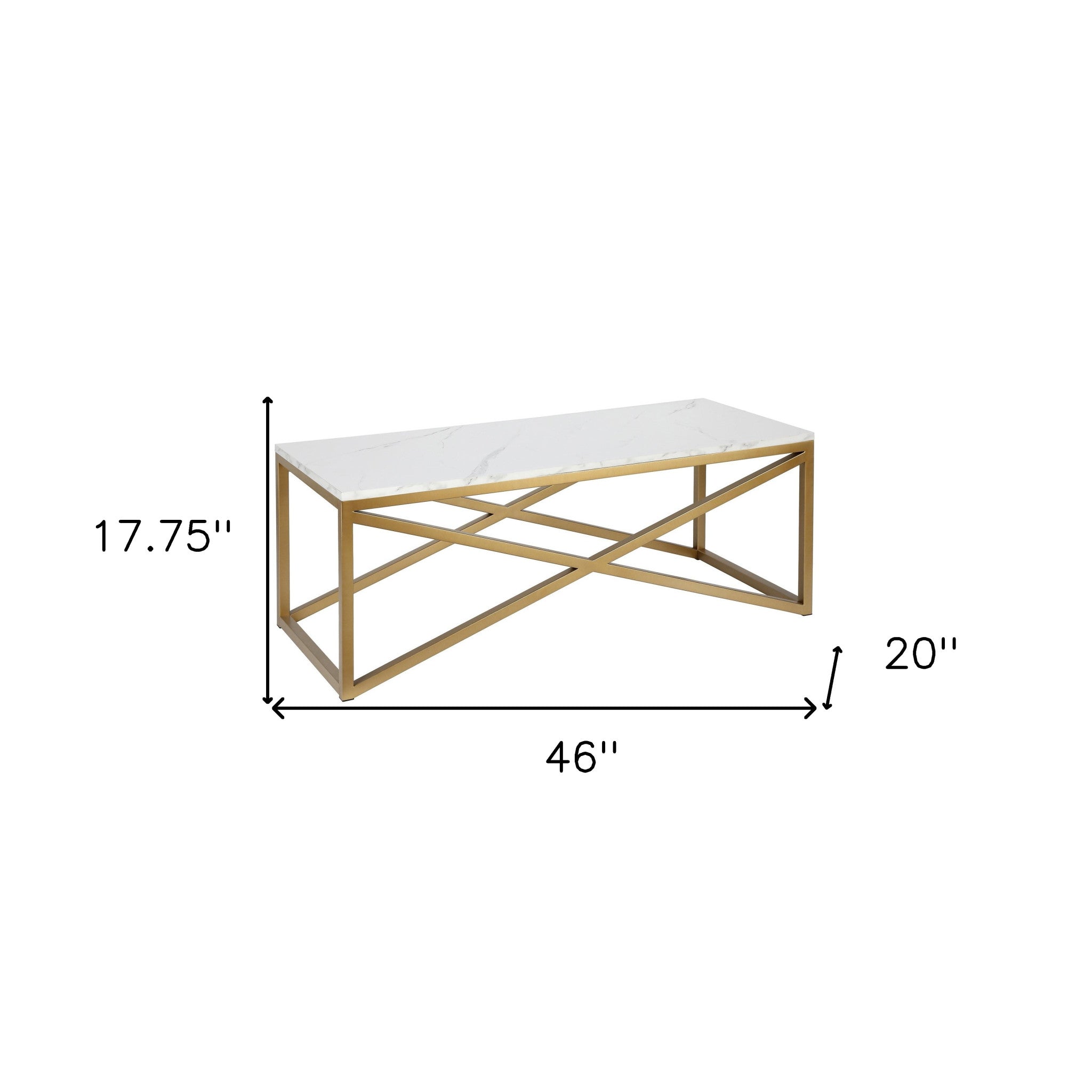 46" Gold Faux Marble And Steel Sled Coffee Table