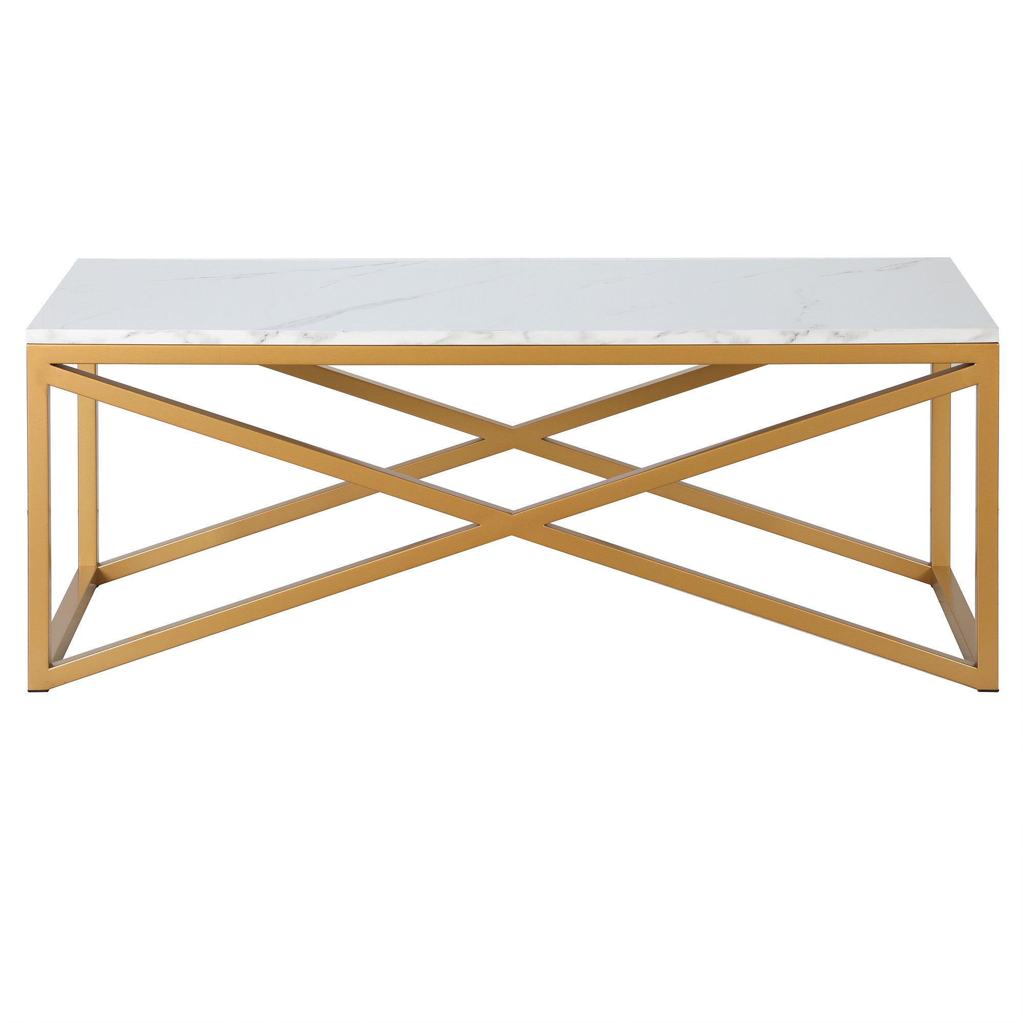 46" Gold Faux Marble And Steel Sled Coffee Table