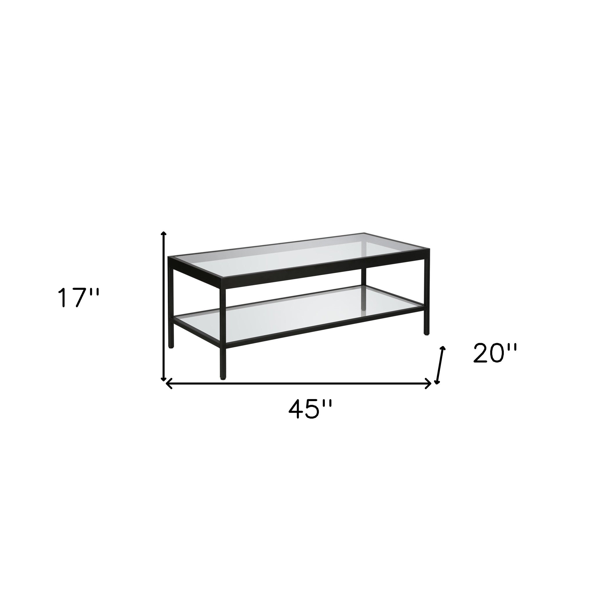 45" Clear And Black Glass And Steel Coffee Table With Shelf