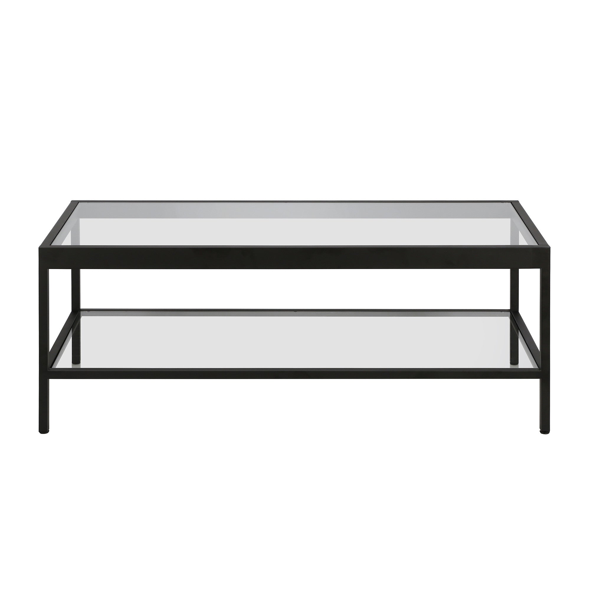 45" Clear And Black Glass And Steel Coffee Table With Shelf