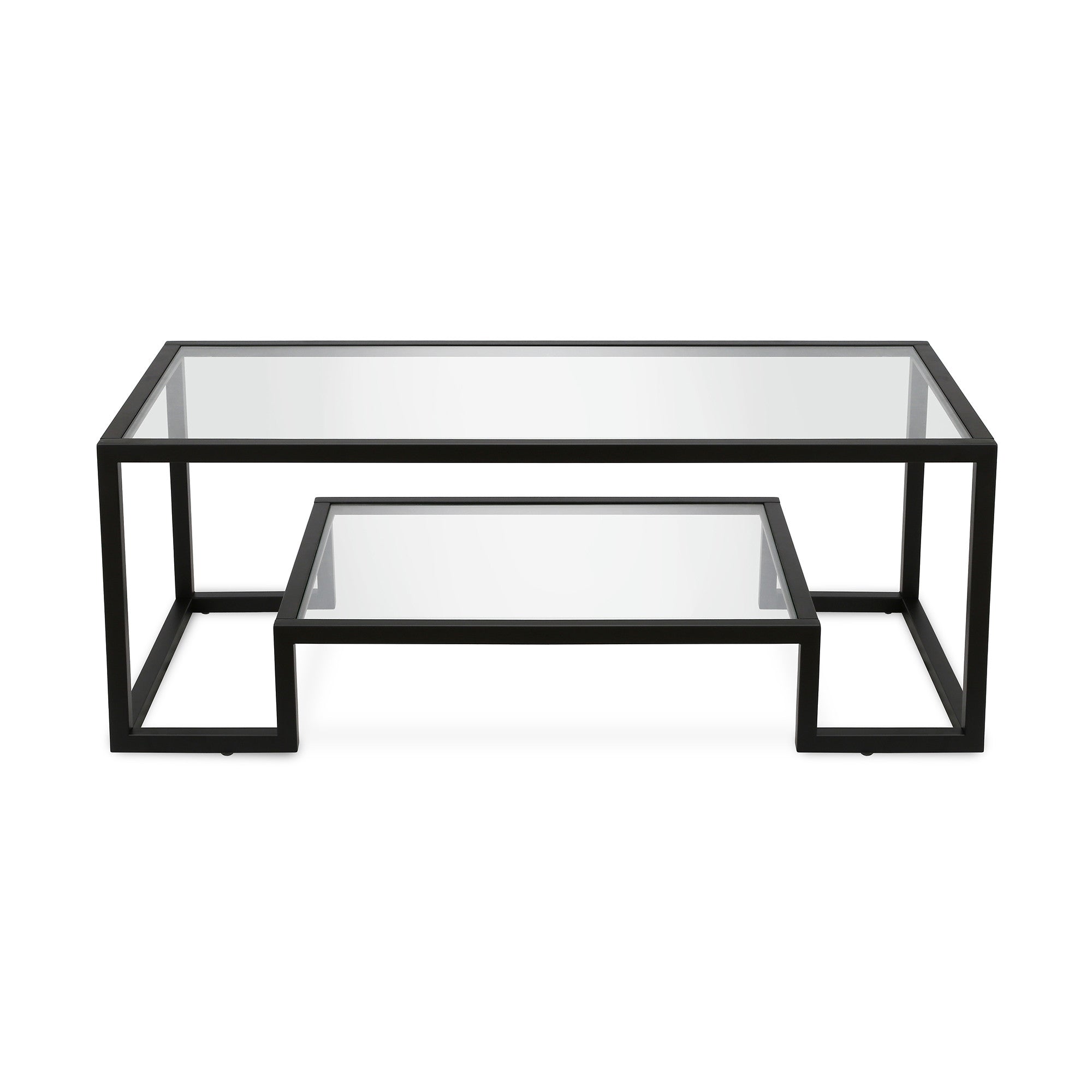 45" Clear And Black Glass And Steel Coffee Table With Shelf