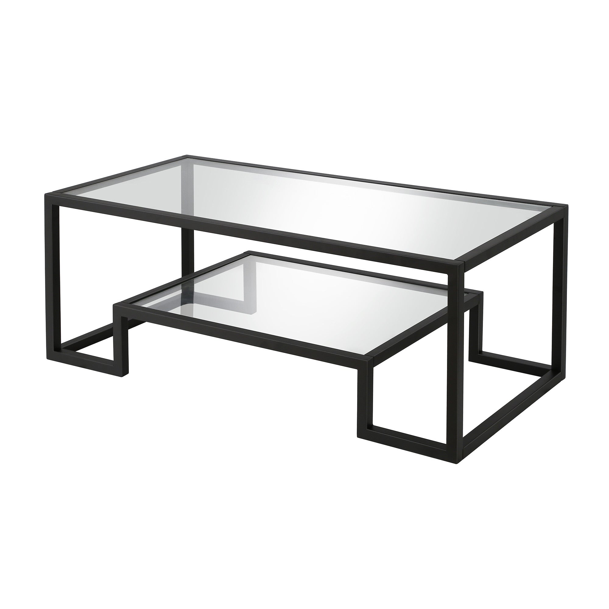 45" Clear And Black Glass And Steel Coffee Table With Shelf