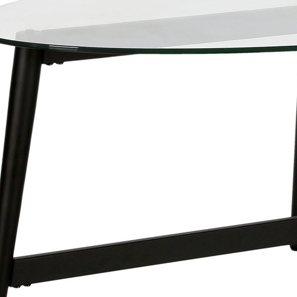 50" Clear And Black Glass And Steel Oval Coffee Table