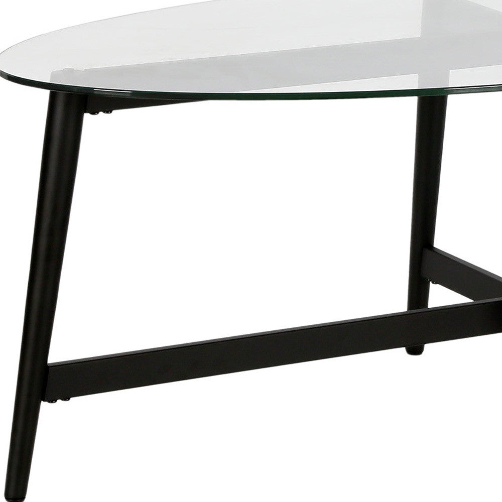 50" Clear And Black Glass And Steel Oval Coffee Table