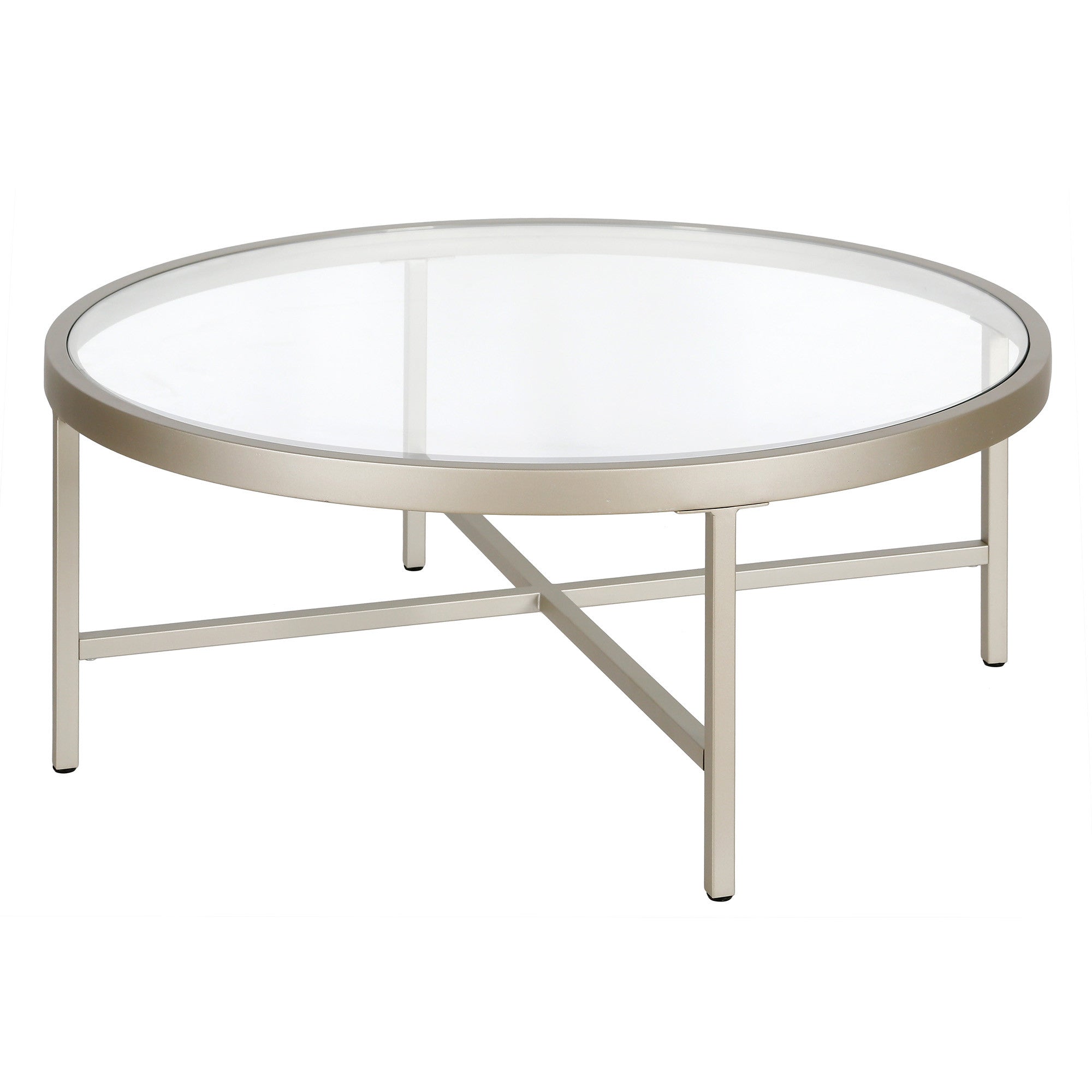 36" Silver Glass And Steel Round Coffee Table