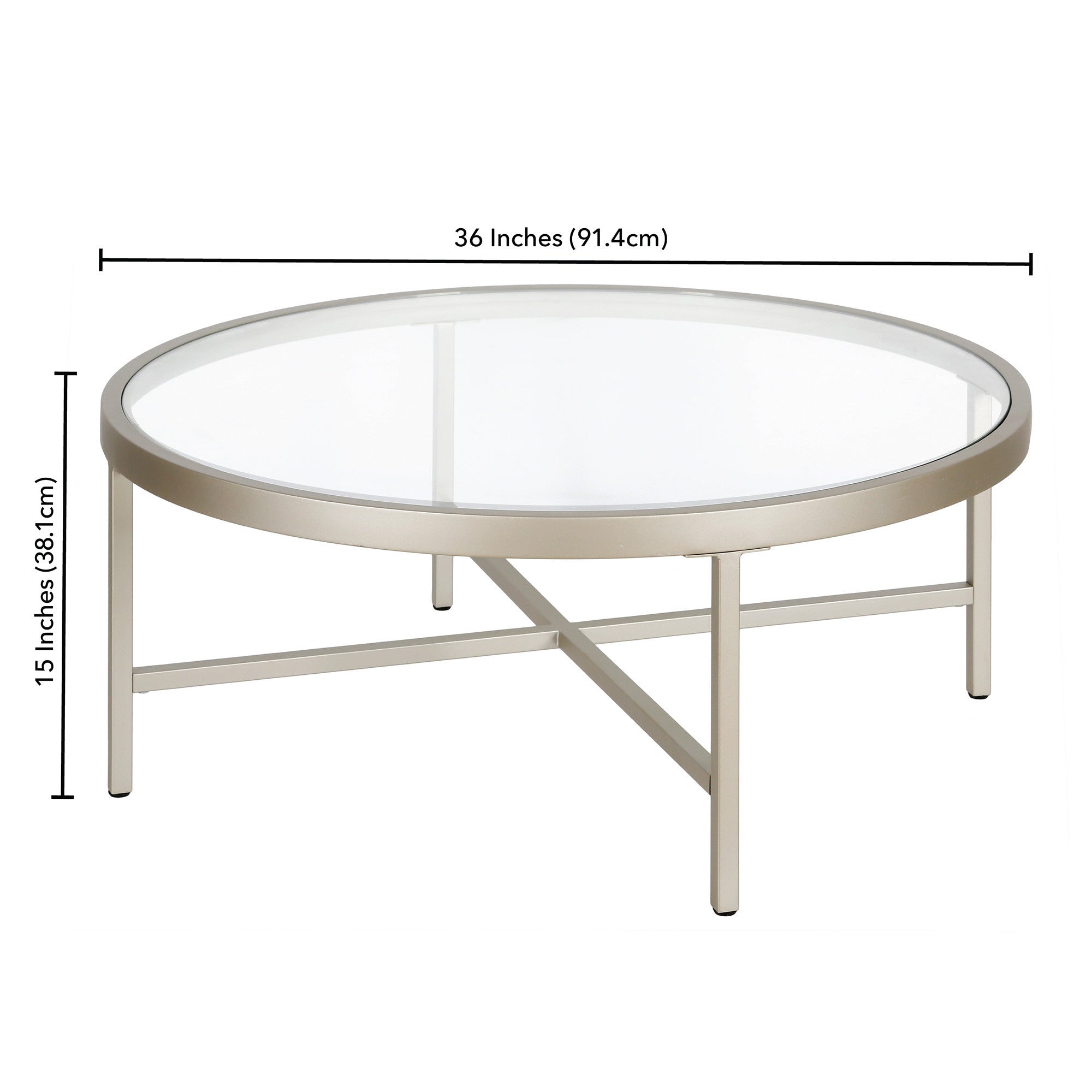 36" Silver Glass And Steel Round Coffee Table