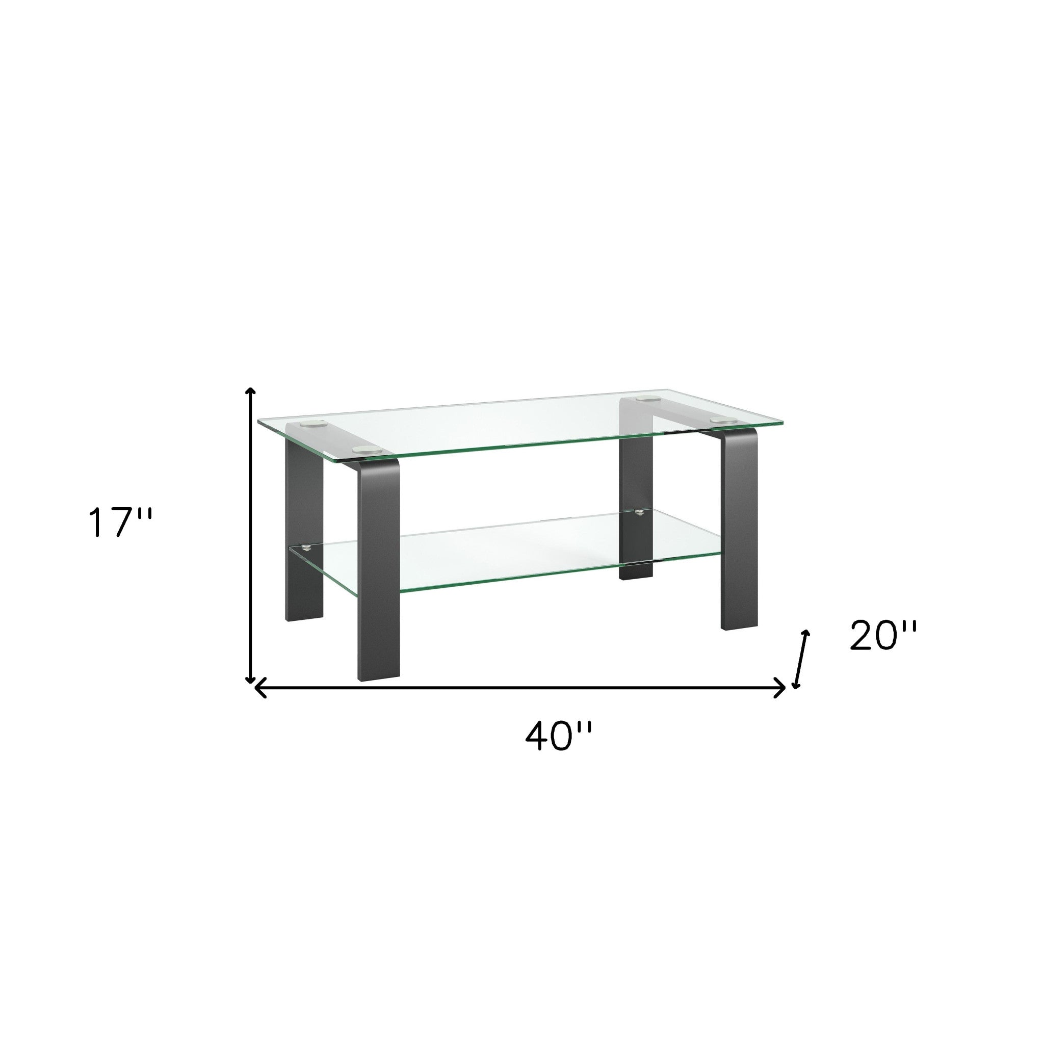 40" Gray Glass And Steel Coffee Table With Shelf