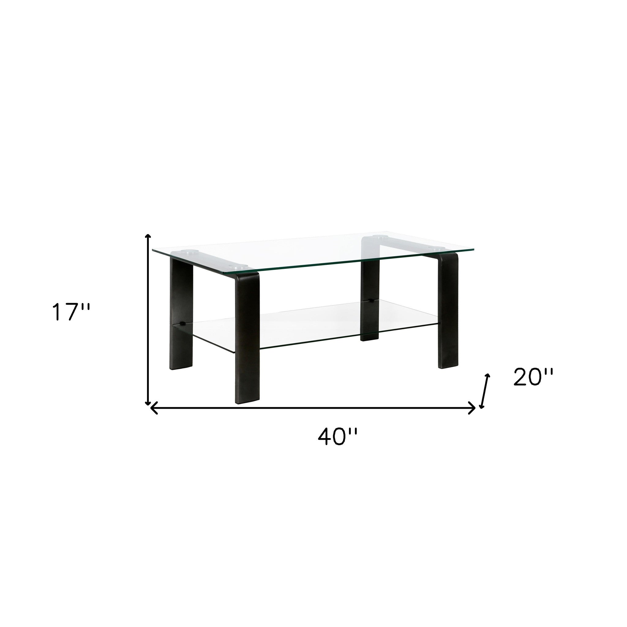 40" Black Glass And Steel Coffee Table With Shelf