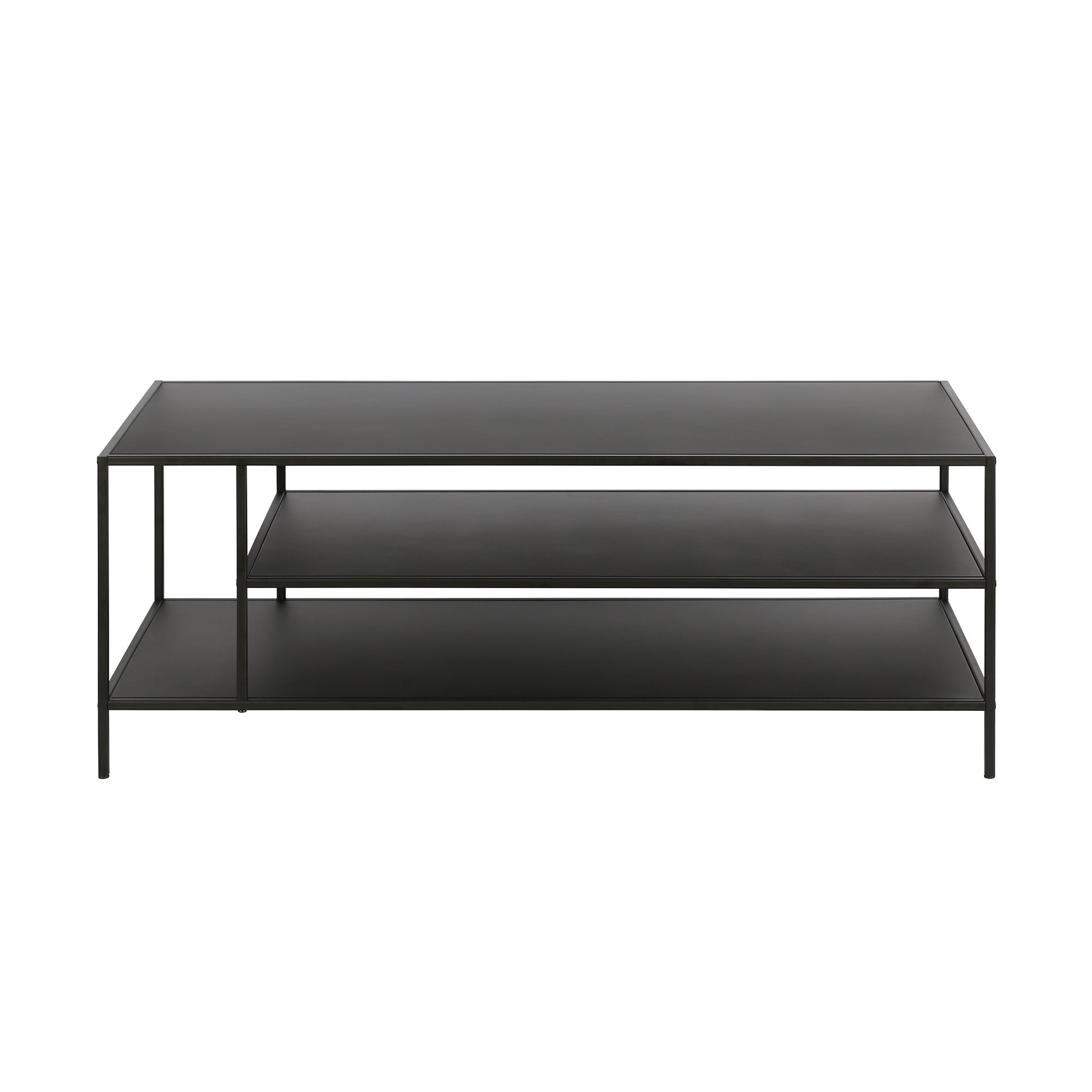 46" Black Steel Coffee Table With Two Shelves