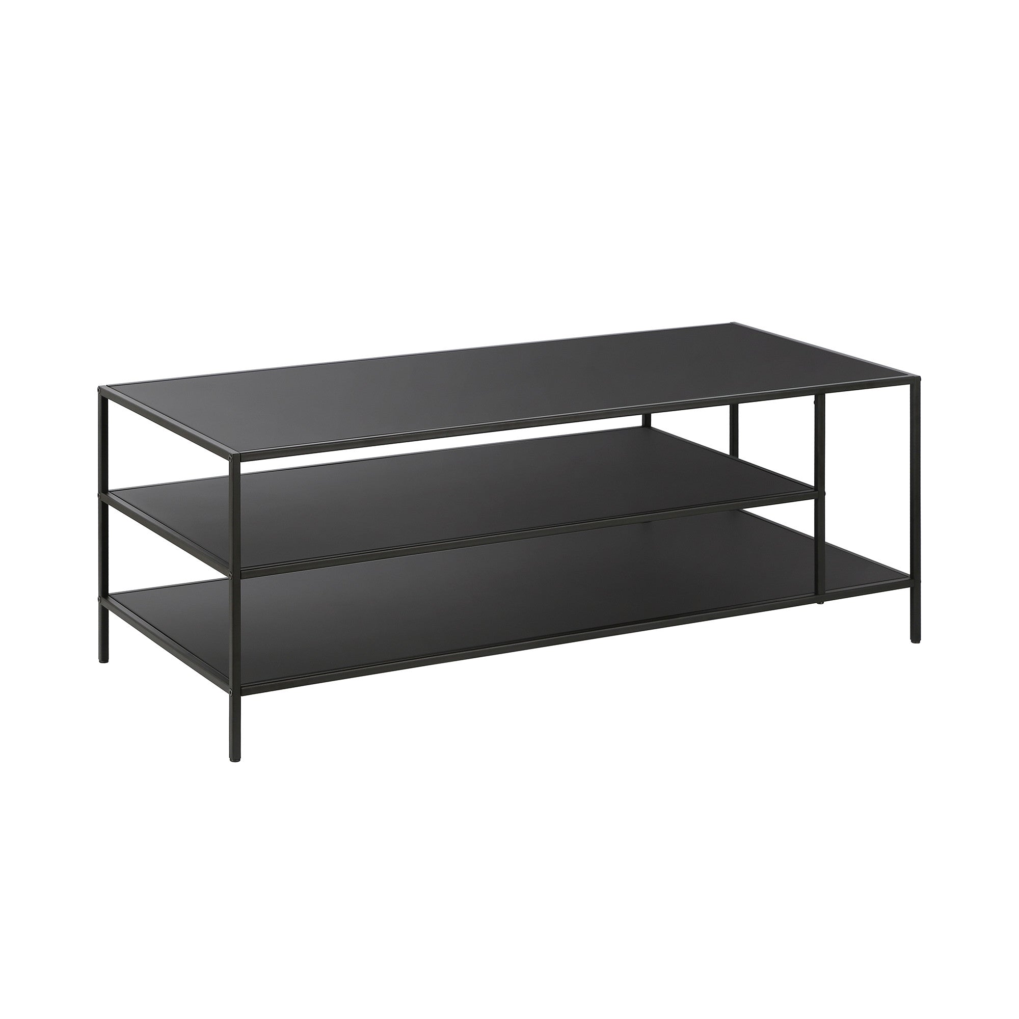 46" Black Steel Coffee Table With Two Shelves
