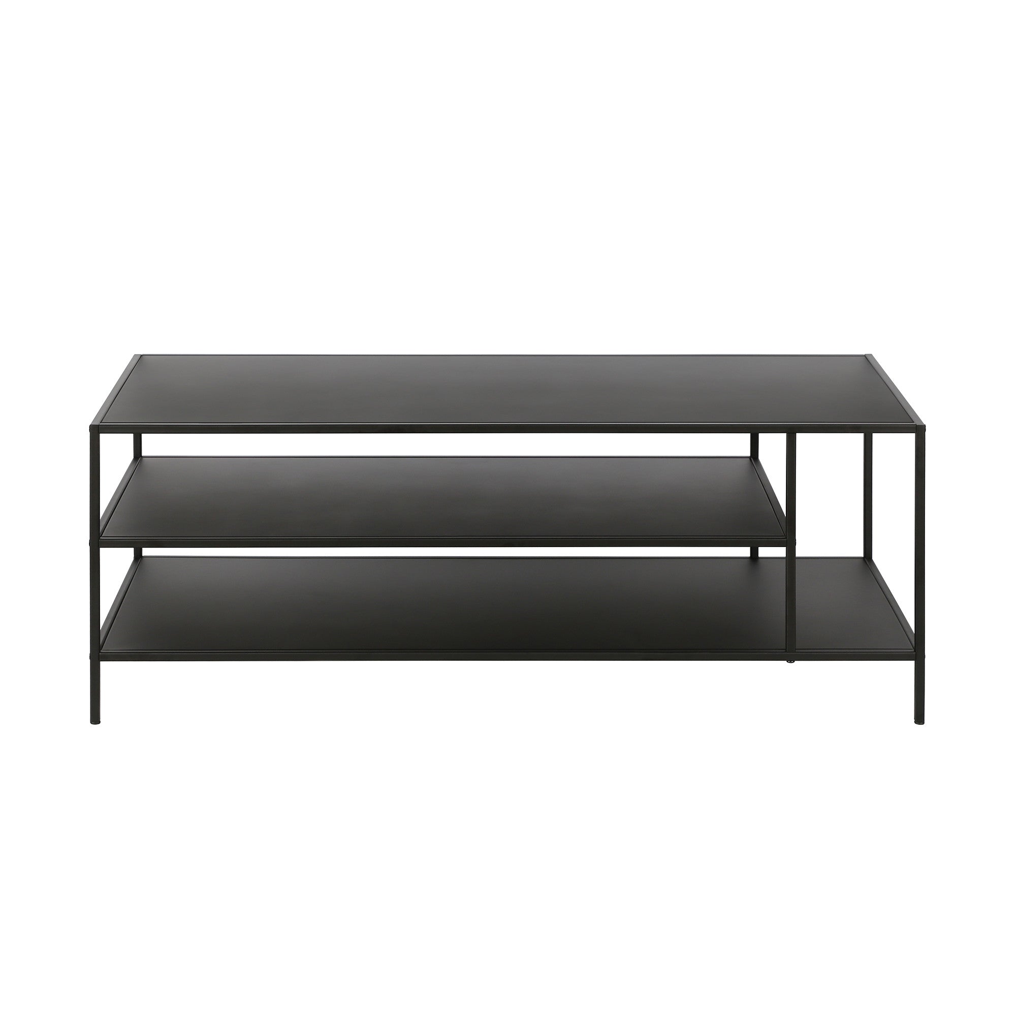 46" Black Steel Coffee Table With Two Shelves