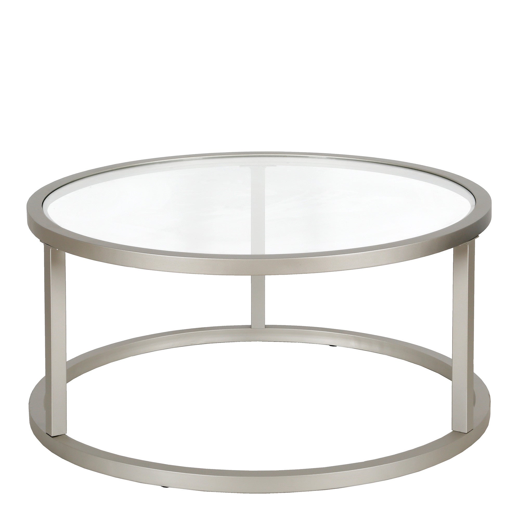 35" Silver Glass And Steel Round Coffee Table