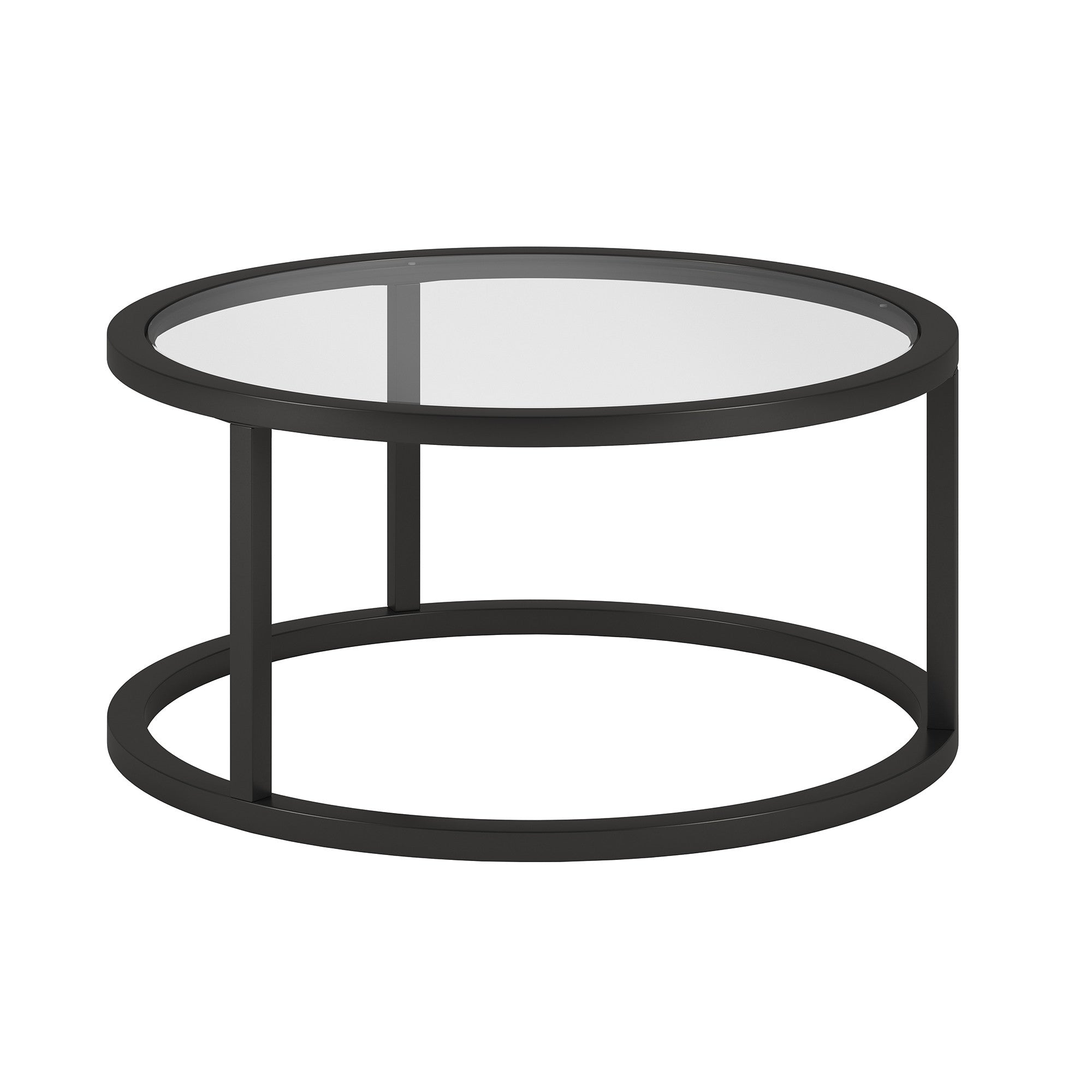 35" Black Glass And Steel Round Coffee Table