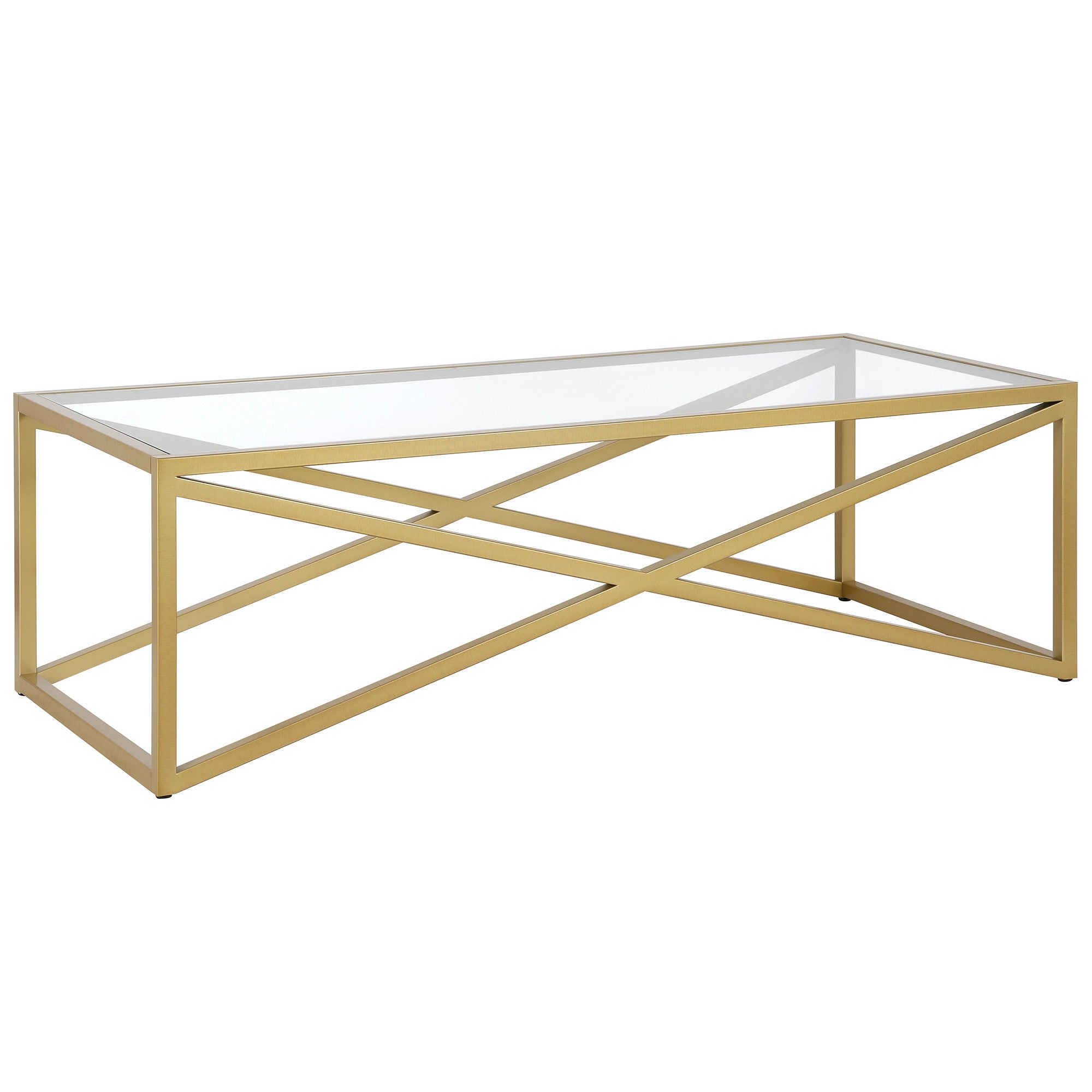 54" Gold Glass And Steel Coffee Table
