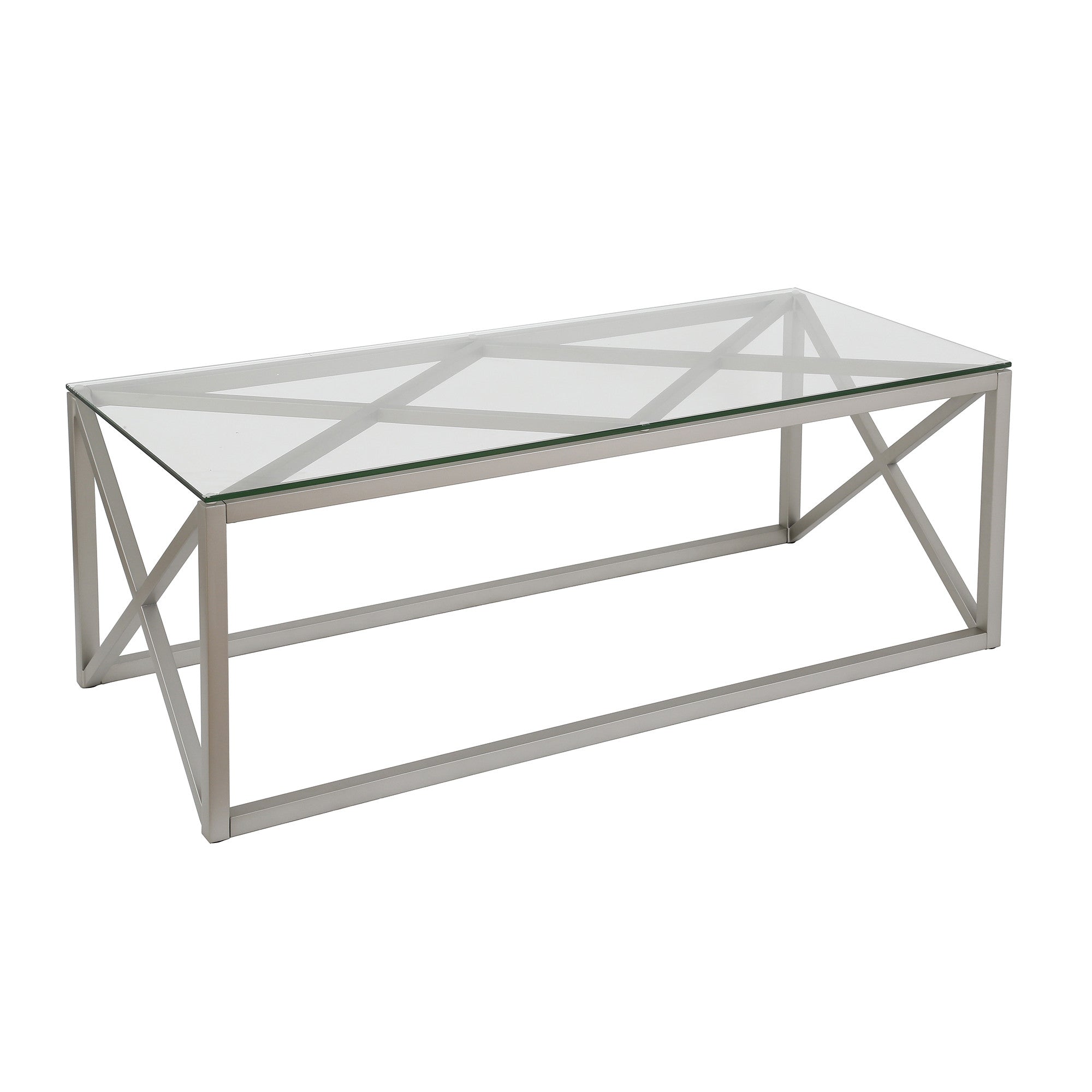 46" Silver Glass And Steel Coffee Table