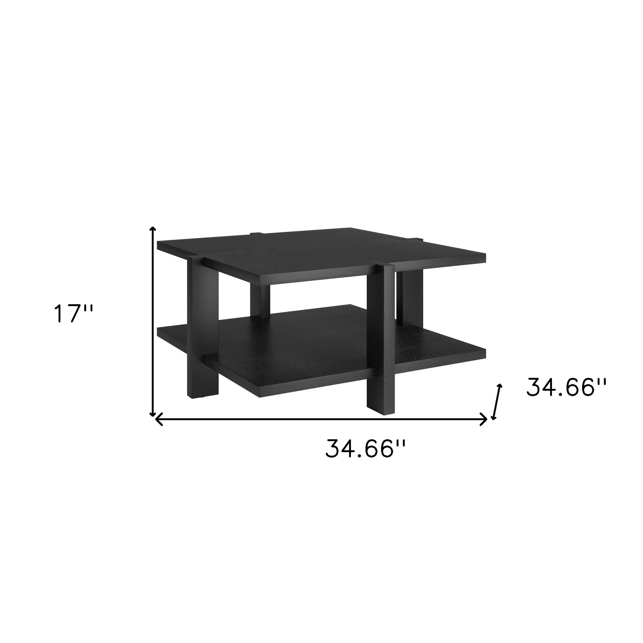 35" Black Square Coffee Table With Shelf