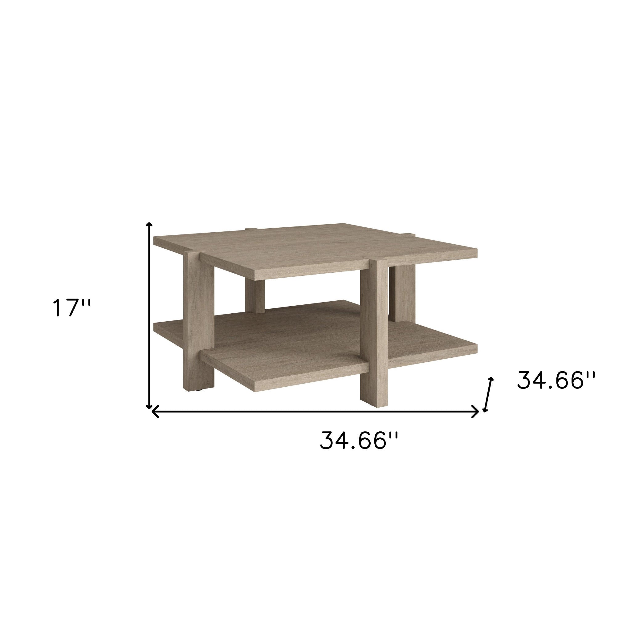 35" Gray Square Coffee Table With Shelf