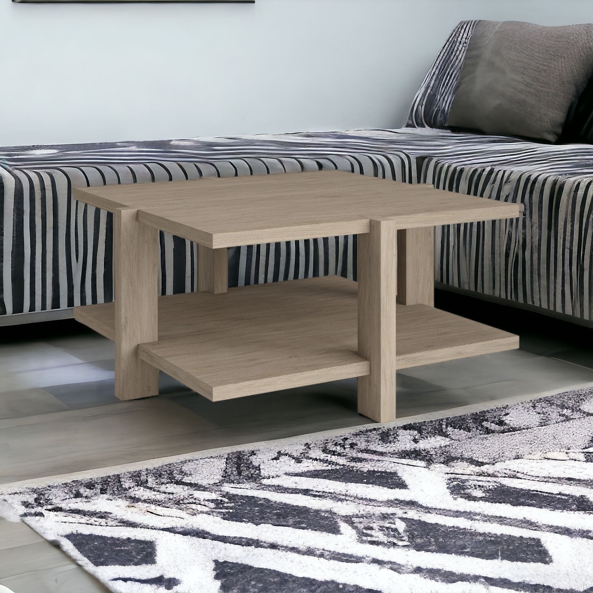 35" Gray Square Coffee Table With Shelf
