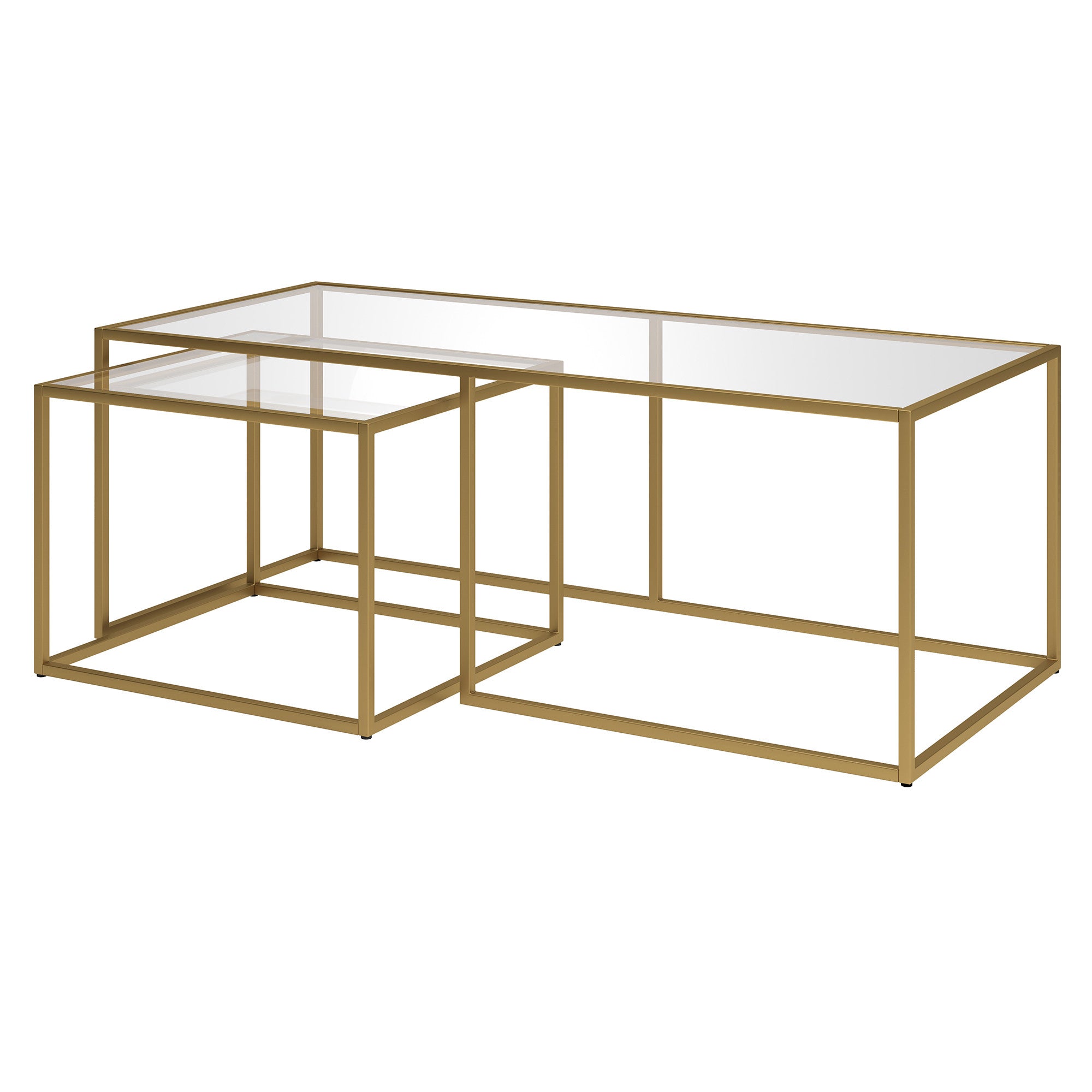 Set of Two 50" Gold Glass And Steel Nested Coffee Tables