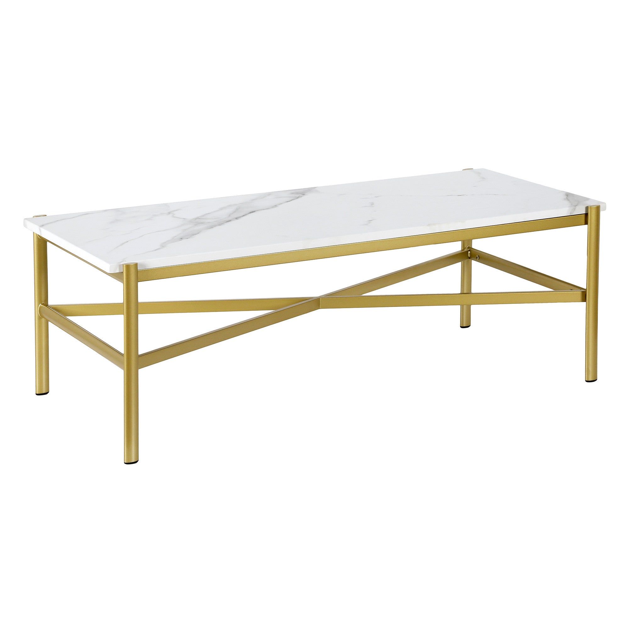 46" Gold Faux Marble And Steel Coffee Table