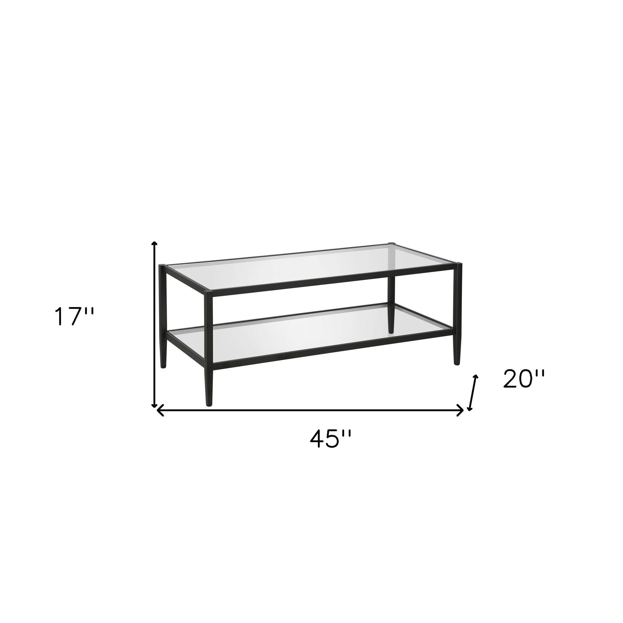 45" Black And Clear Glass And Steel Coffee Table With Shelf