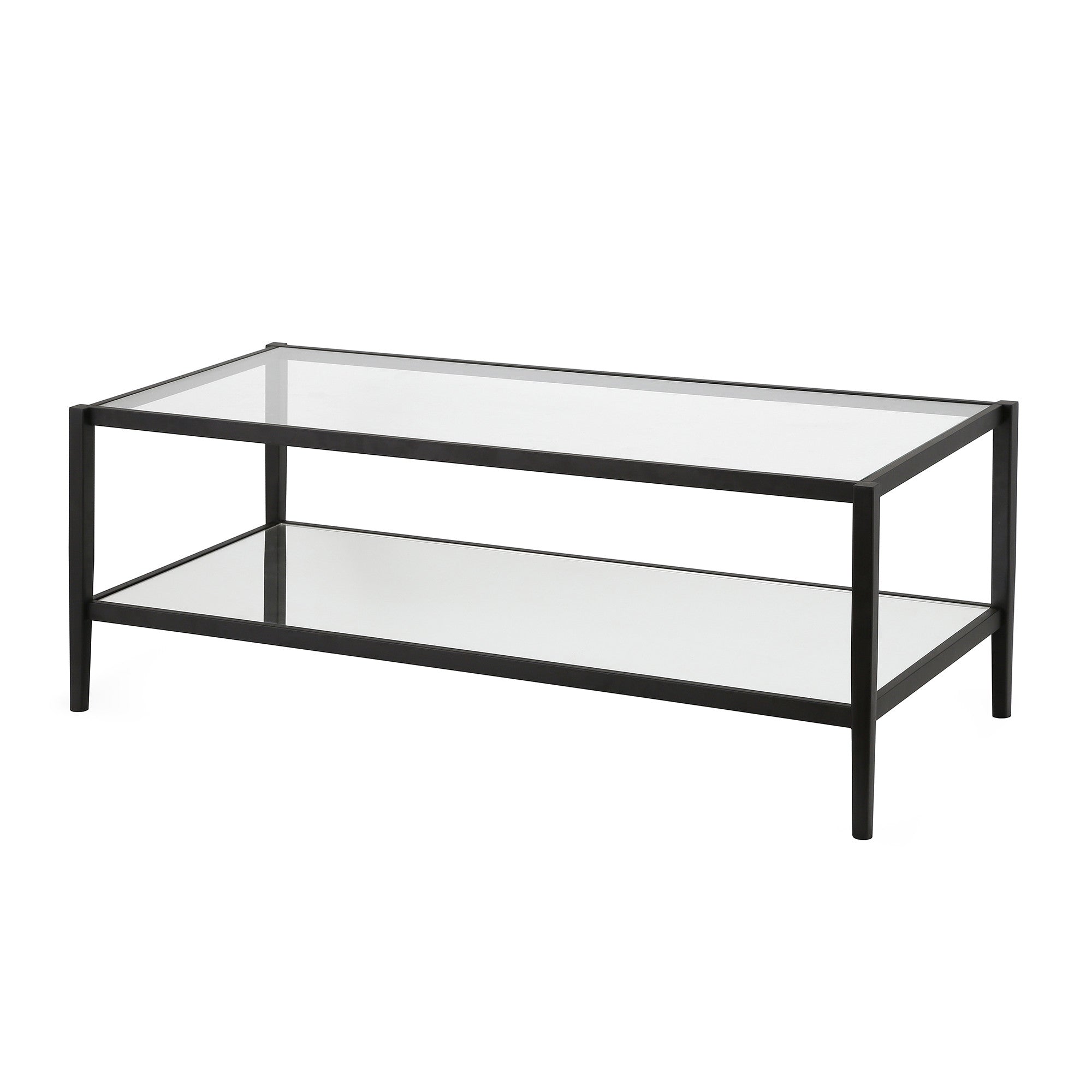 45" Black Glass And Steel Coffee Table With Shelf