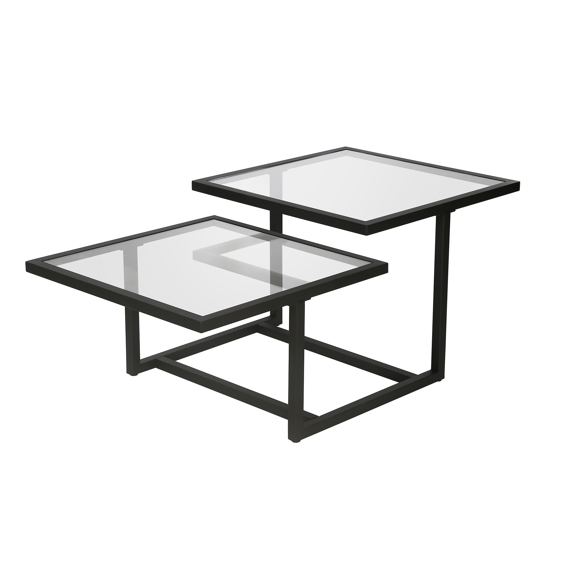43" Black Glass And Steel Square Coffee Table With Two Shelves