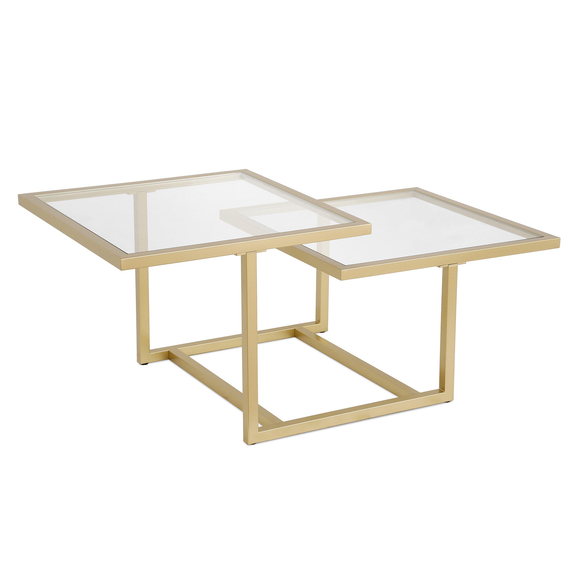 43" Gold Glass And Steel Square Coffee Table With Two Shelves