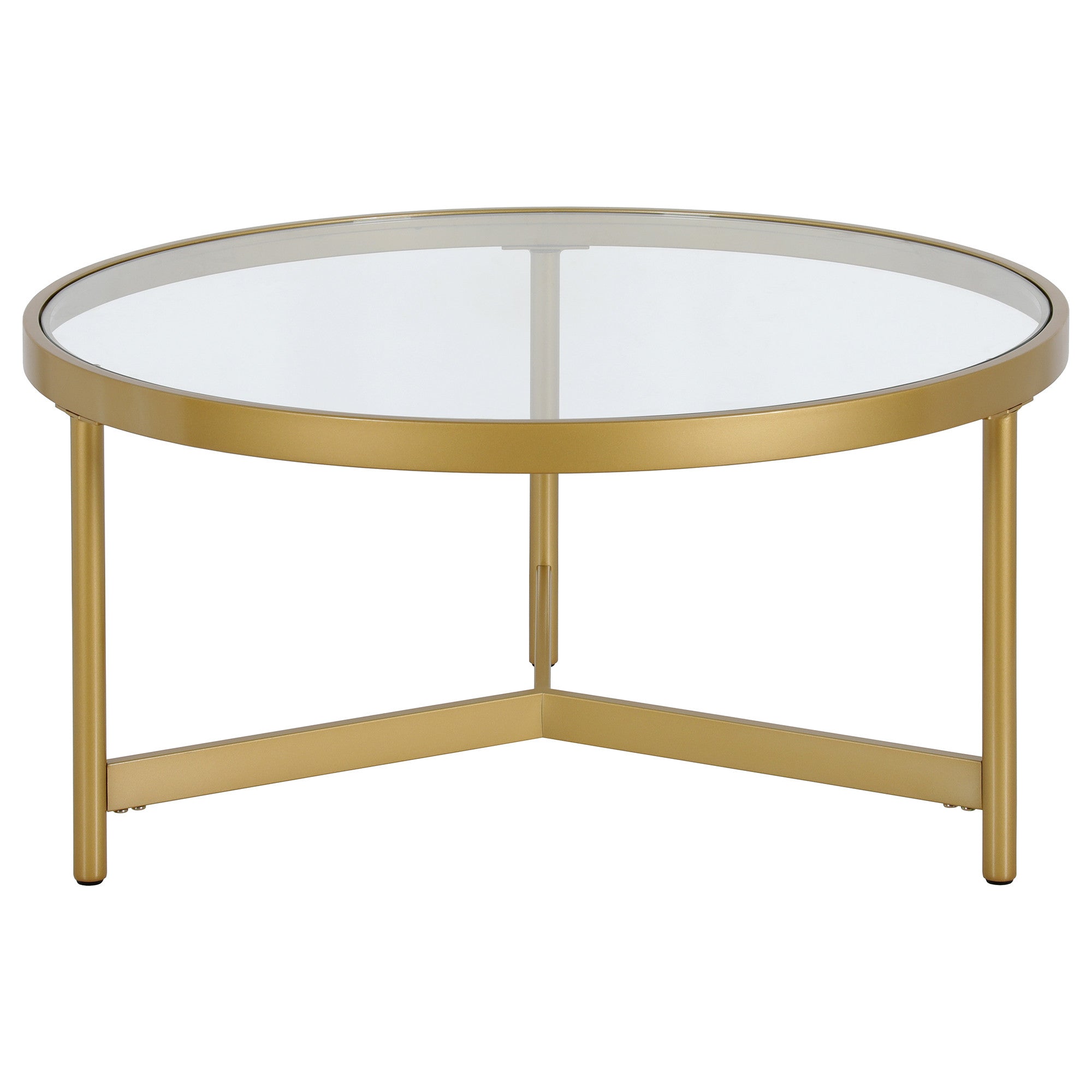 32" Gold Glass And Steel Round Coffee Table