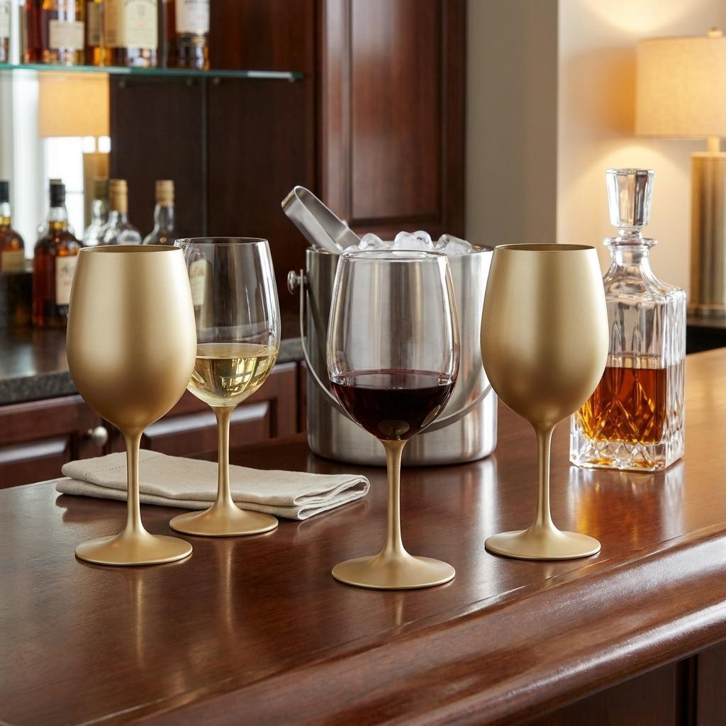 Set of Four Gold Acrylic Stemmed All Purpose Wine Glass