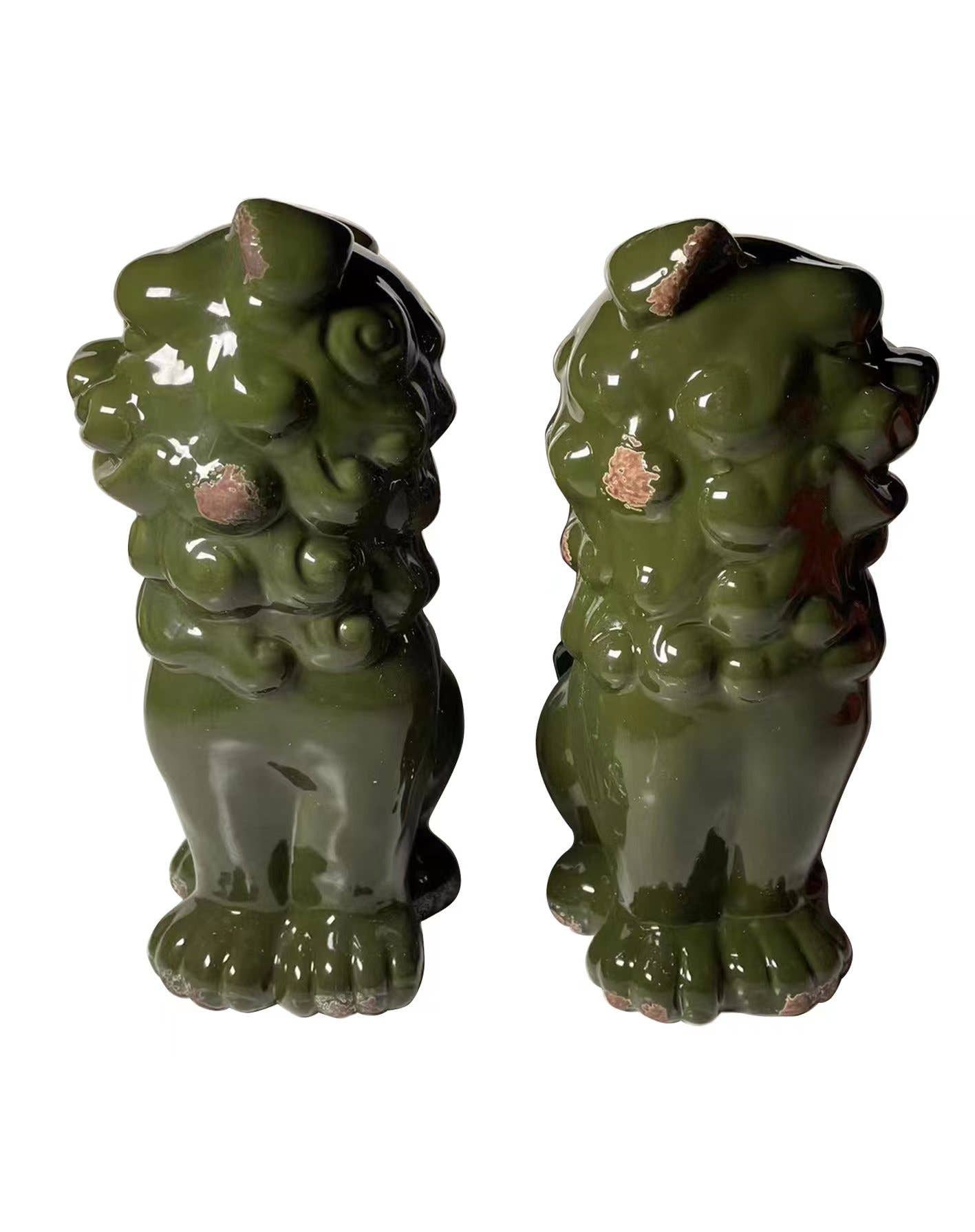 Set of Two Green Ceramic Dog Sculptures