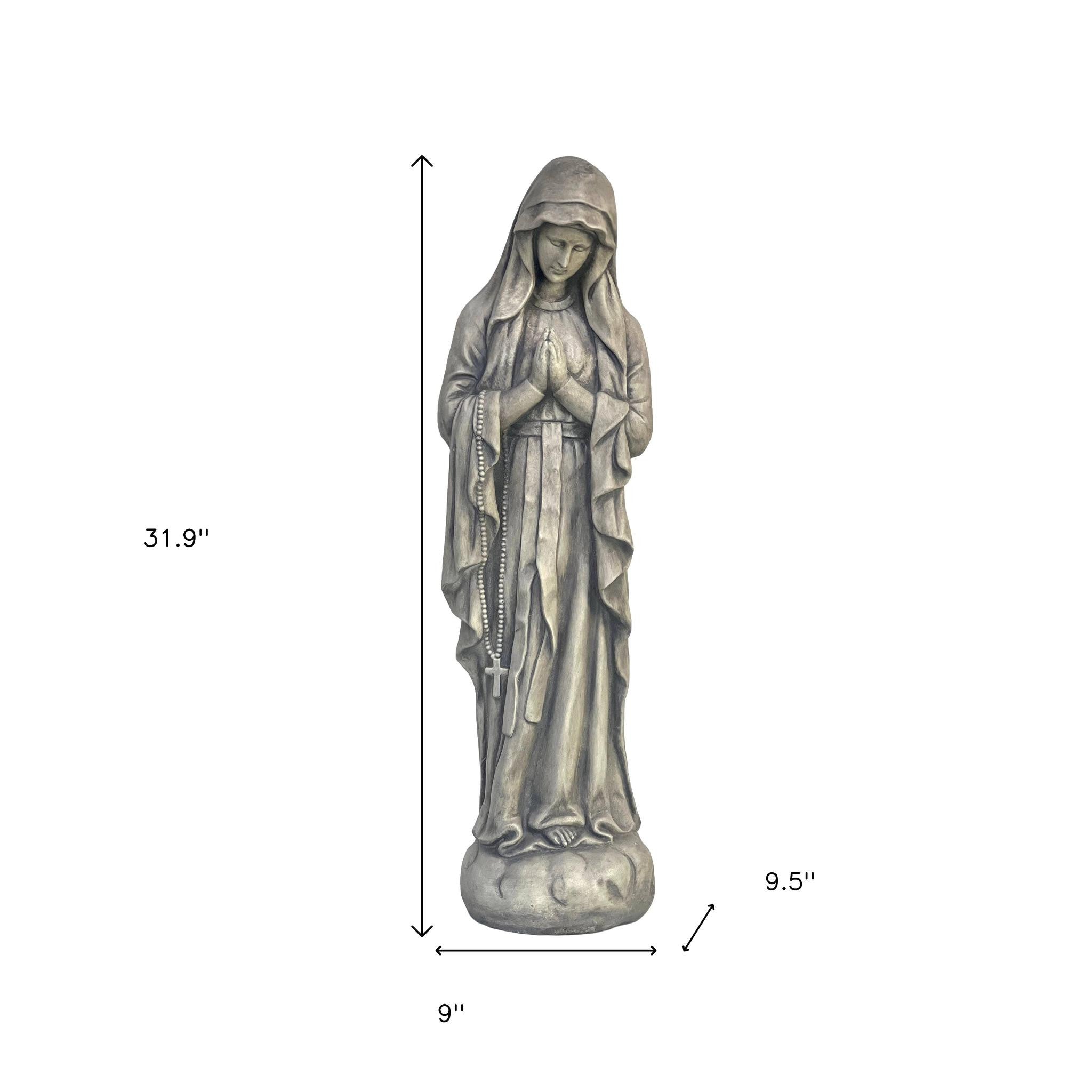 32" Gray Polyresin Virgin Mary Outdoor Statue