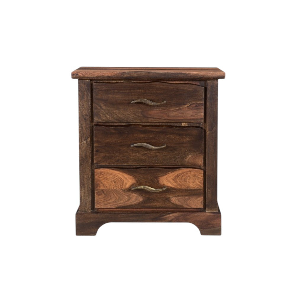 27" Dark Brown Solid Wood Three Drawer Nightstand