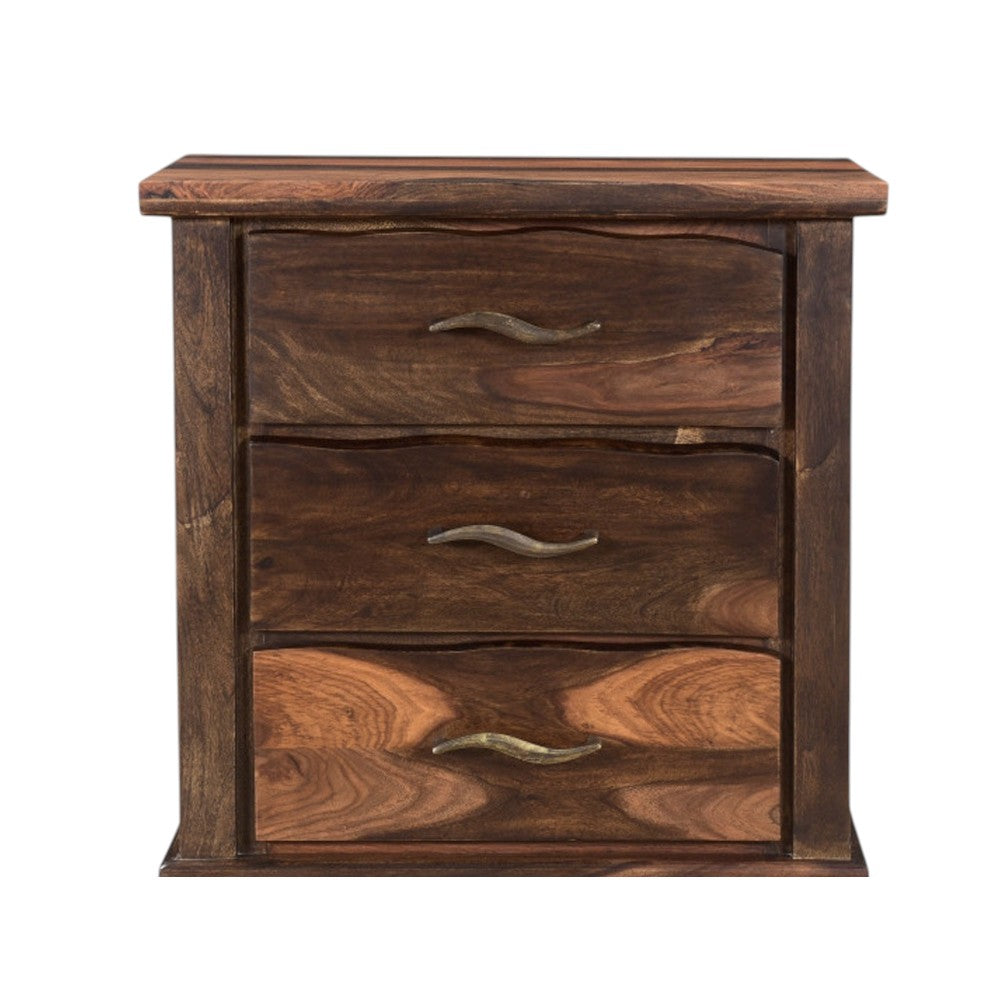 27" Dark Brown Solid Wood Three Drawer Nightstand