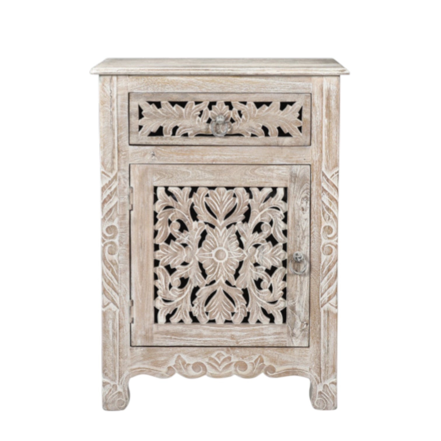 30" White Solid Wood Distressed One Drawer Nightstand