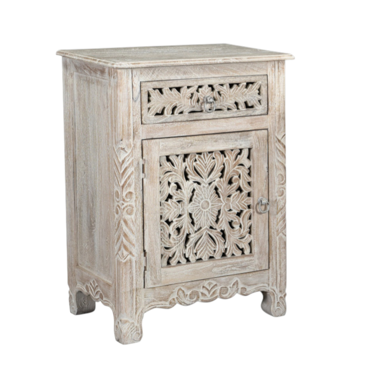 30" White Solid Wood Distressed One Drawer Nightstand