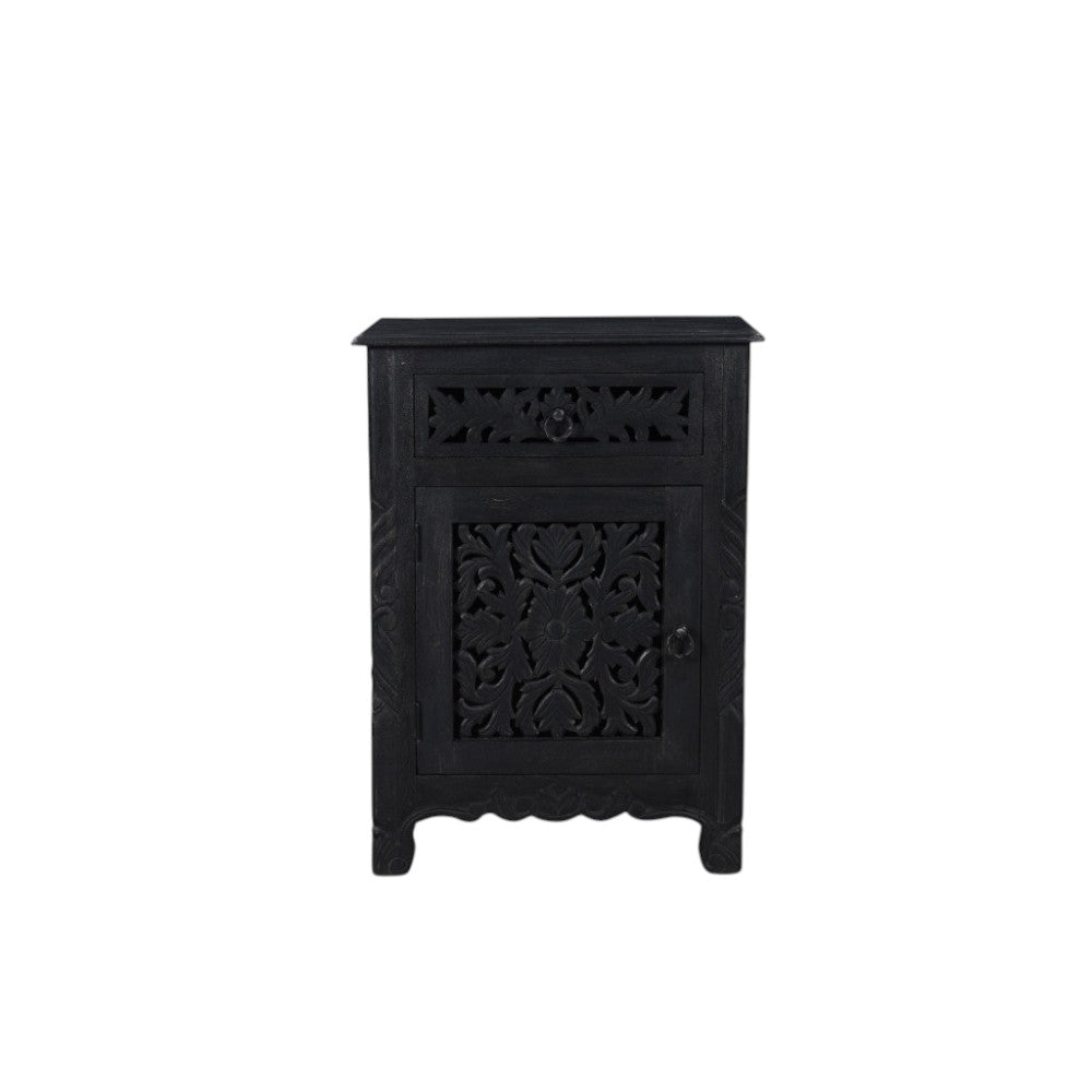 30" Black Solid Wood Distressed One Drawer Nightstand